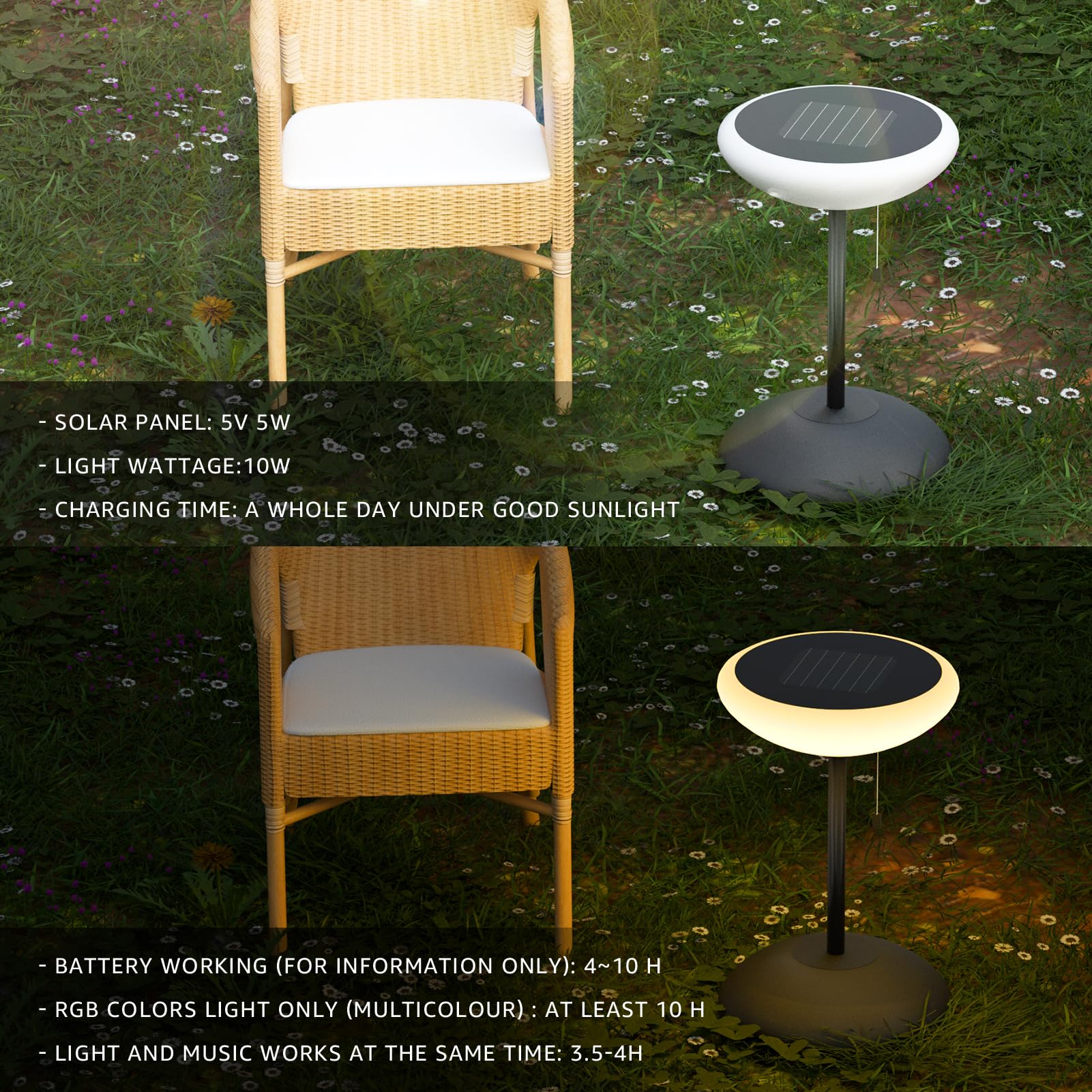 Solar Powered Outdoor Floor Lamp with Bluetooth Speaker - 8 Color Changing LED Lights, IP44 Waterproof, Solar Charging - Perfect for Patio, Balcony, Garden, Backyard & Poolside Lighting