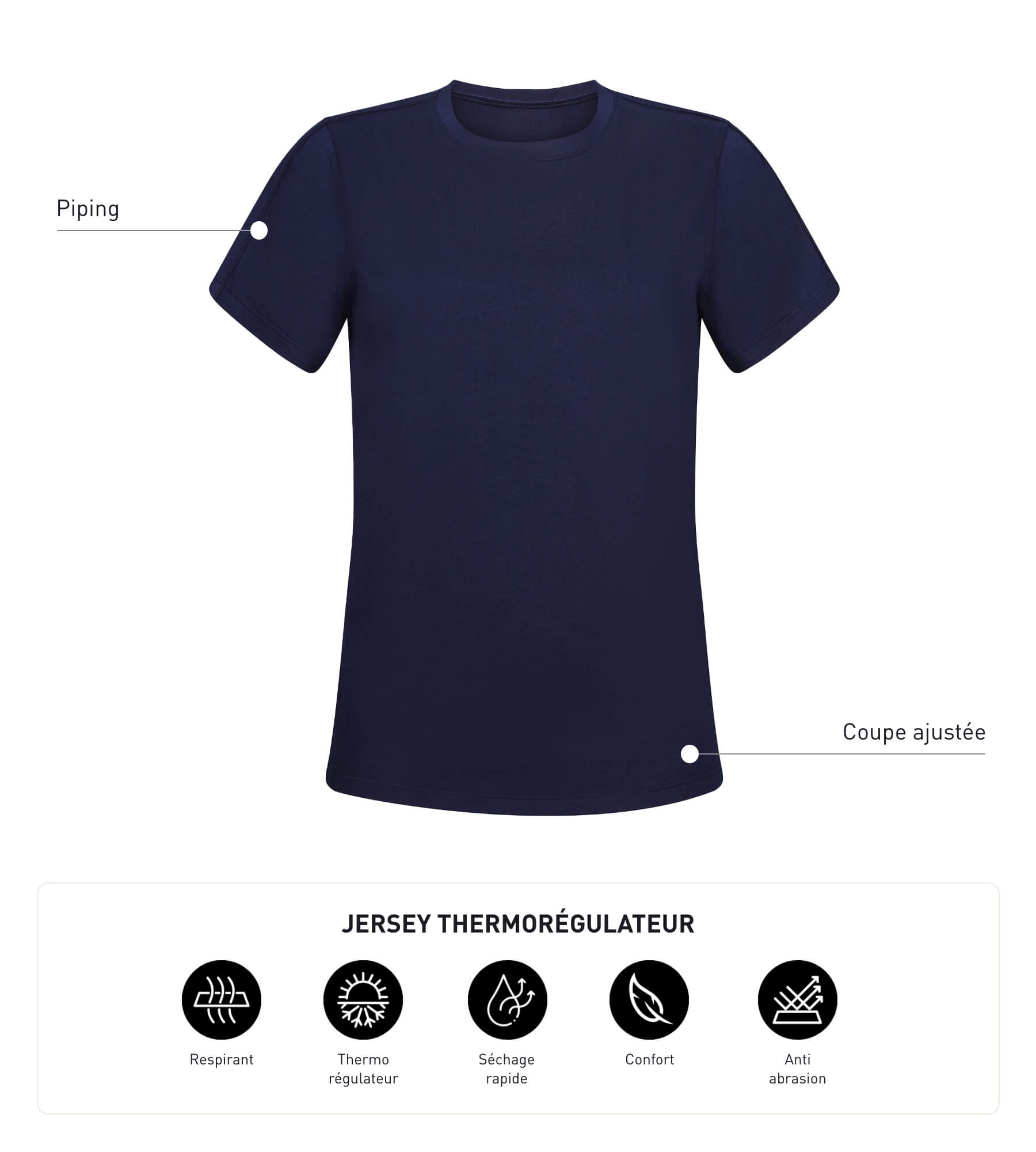Women's Thermoregulating Sport T-Shirt - Blue Dim Move Jersey Fabric for Running, Yoga & Gym Workouts