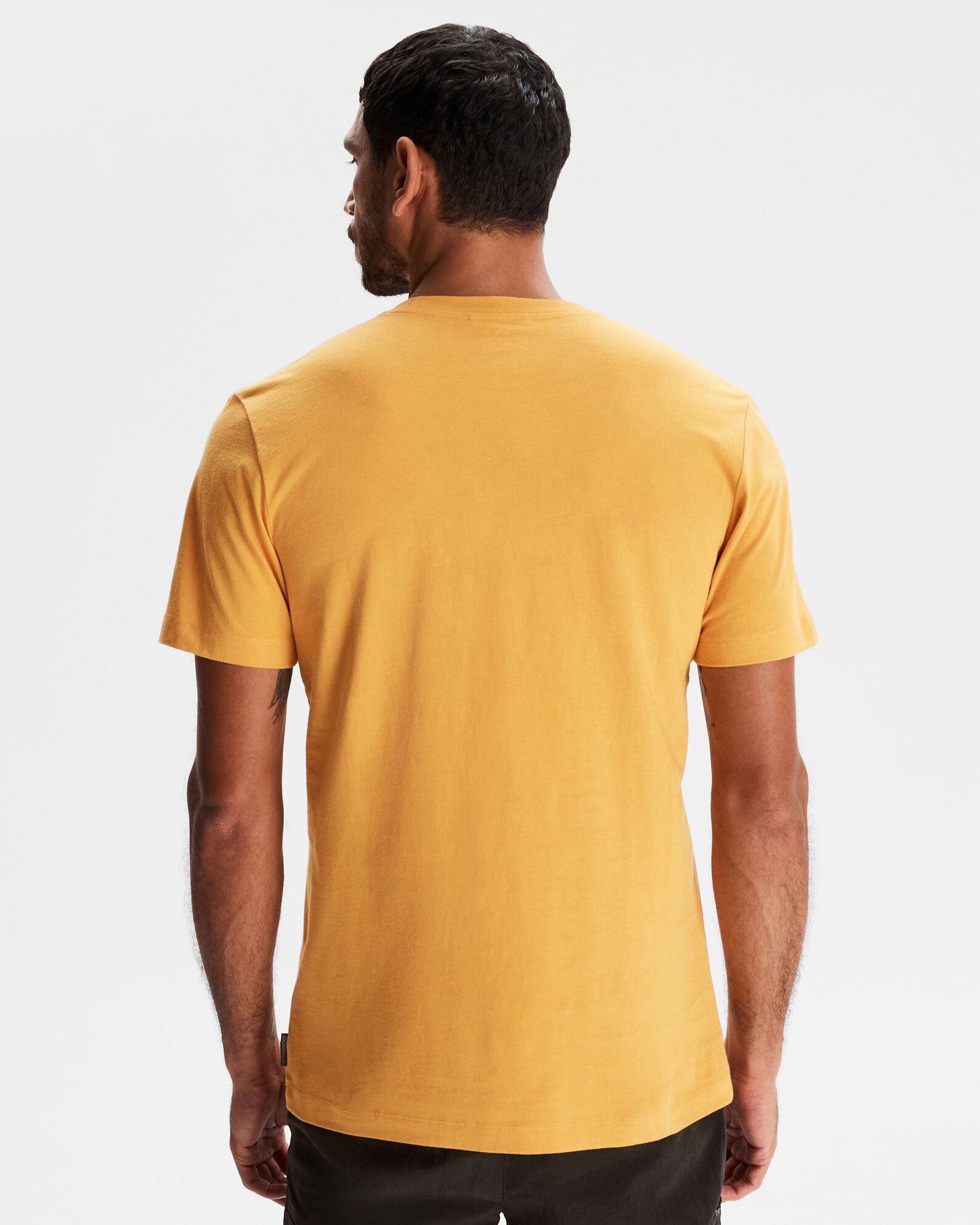 Men's Kathmandu Logo 70's Vintage Organic Cotton T-Shirt - Mustard Yellow - Casual Retro Style for Everyday Wear & Outdoor Adventures