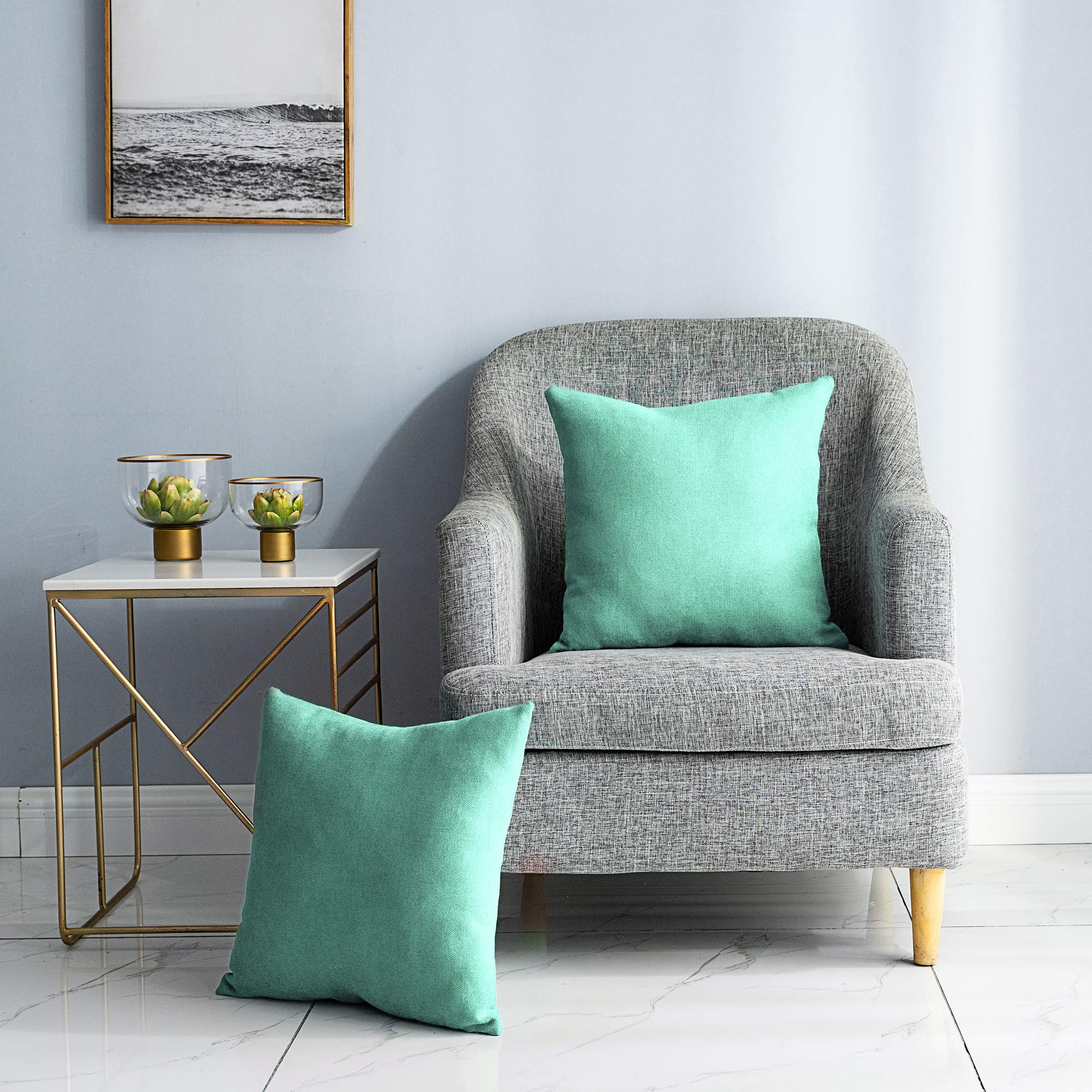 Stellhome 2 Pack Chenille Throw Pillow Covers 18x18 Inch - Soft Square Decorative Cushion Covers for Sofa, Bed, Bench - Aqua Blue Home Decor for Living Room, Bedroom & Dorm
