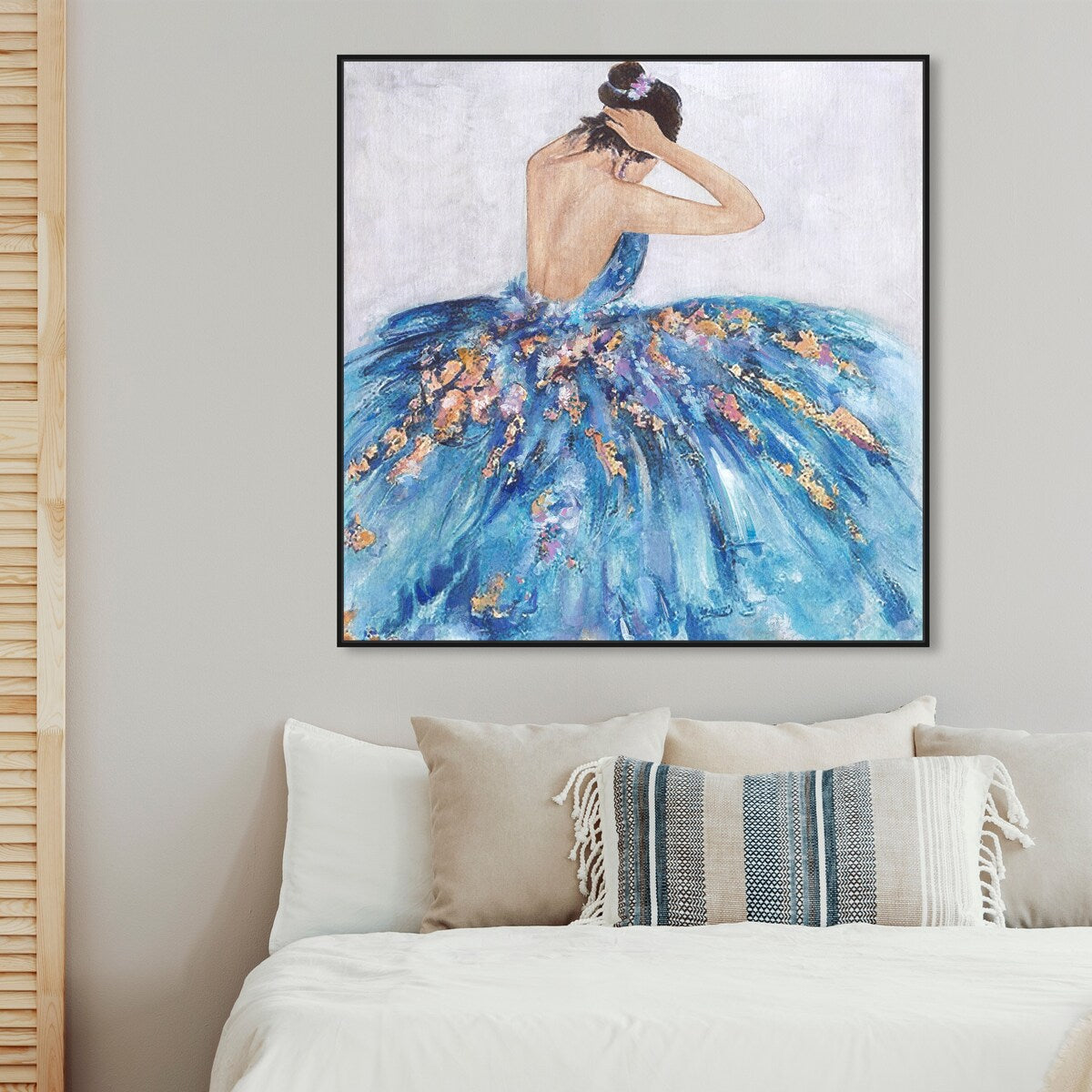 Elegant Princess Dress Glam Blue Framed Canvas Wall Art Print - Blue & Festive Home Decor for Bedroom, Living Room, Nursery | Perfect Gift for Girls, Women & Teens