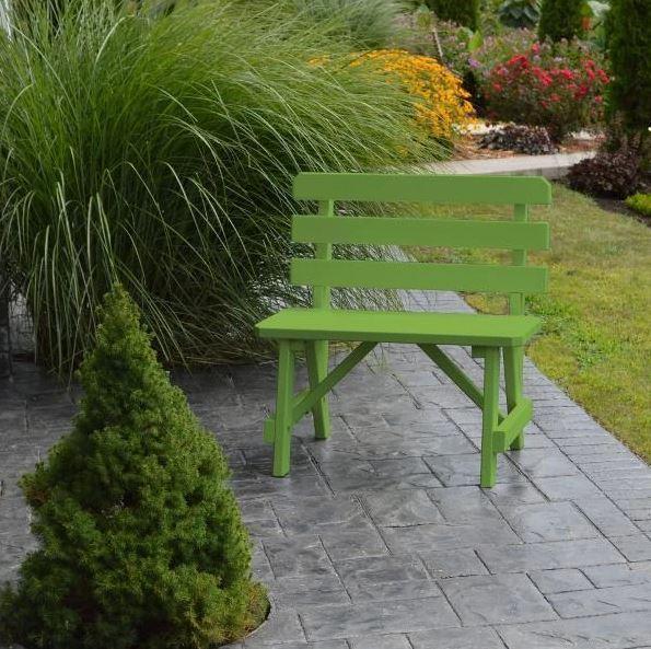 A&L Furniture Yellow Pine Traditional Backed Bench - Rustic Wooden Entryway Seating for Home, Garden, and Outdoor Decor