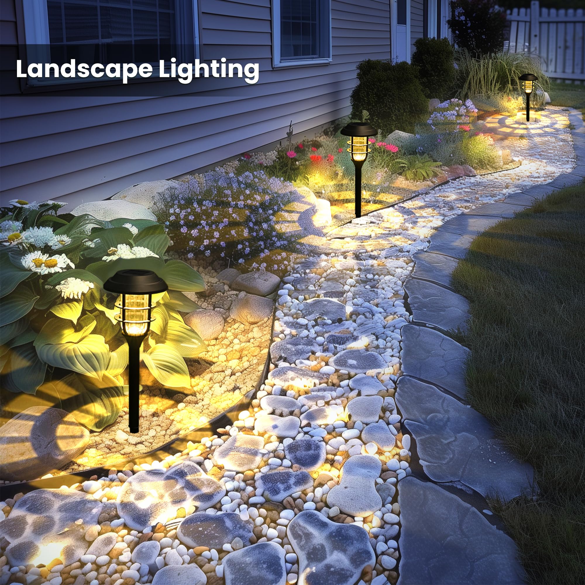 SOLPEX 8 Pack Solar Lights Outdoor Waterproof - Solar Powered Garden Lights, Pathway Lights, Landscape Lighting for Yard, Garden, Patio, Walkway, Driveway (Warm White) | Energy Efficient & Weather Resistant for Nighttime Safety & Ambience