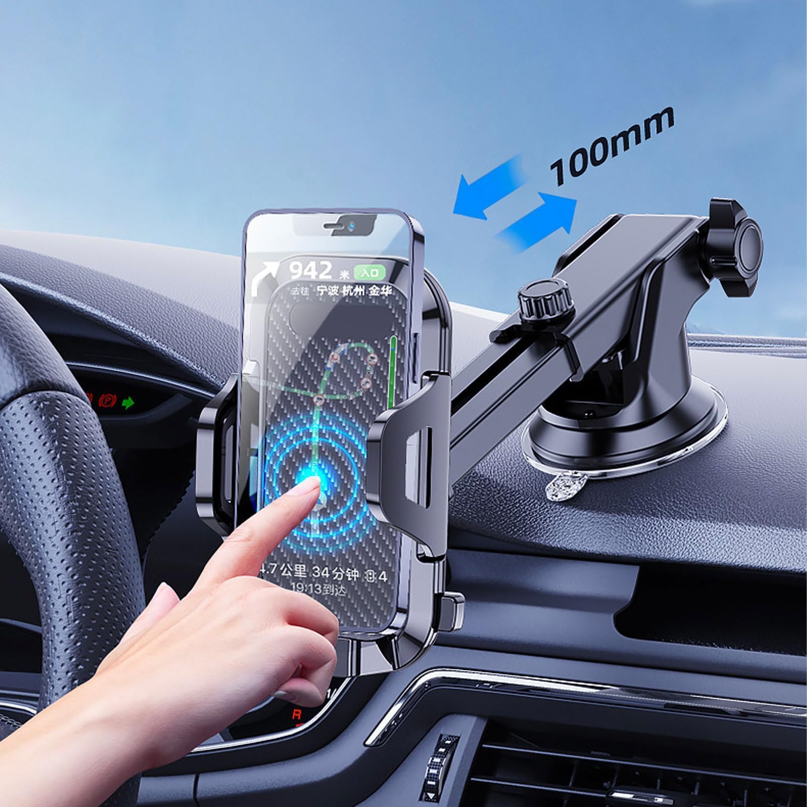 Universal Car Phone Mount Holder - Long Arm Adjustable Dashboard Windshield Air Vent Clip for iPhone Samsung & All Smartphones - Hands-Free Driving GPS Navigation Safe for Thick Cases & Large Phones - Perfect for Commuting Road Trips & Delivery Drivers