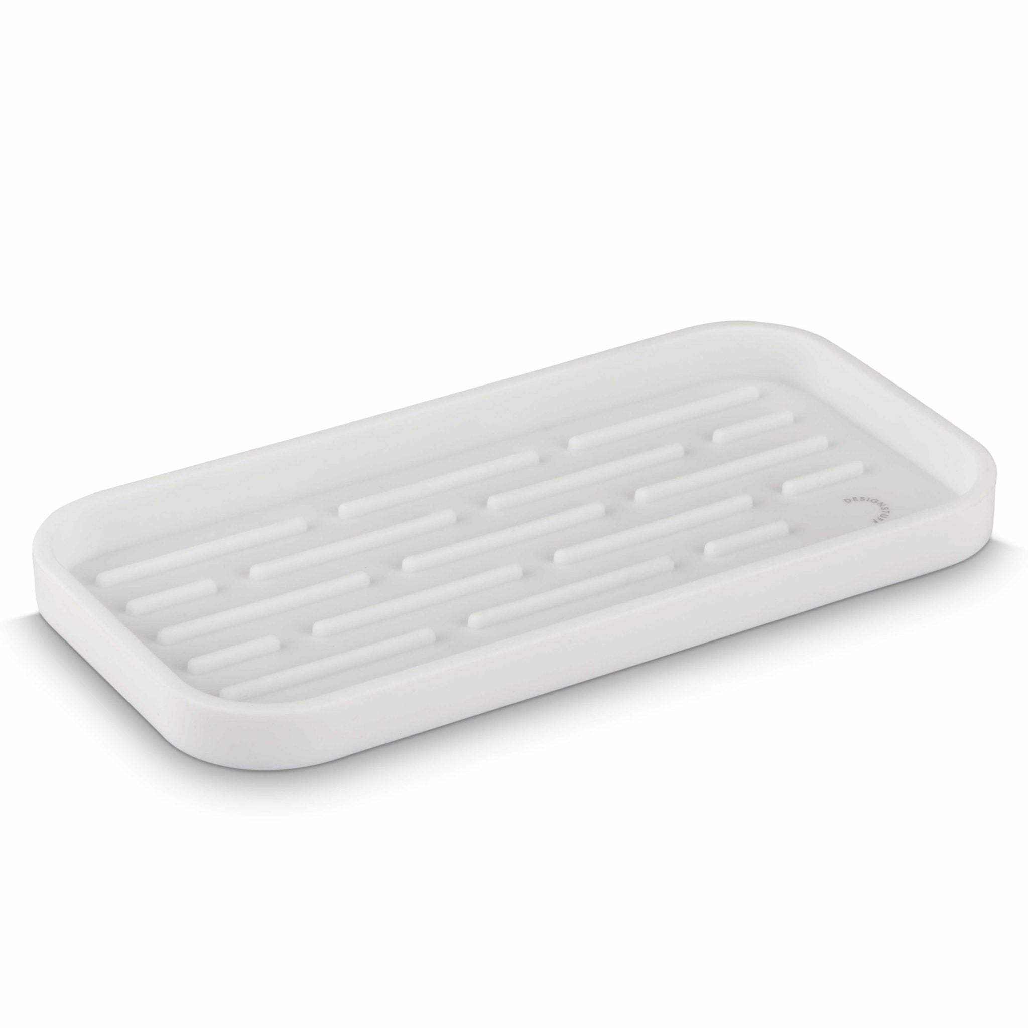 DESIGNSTUFF Silicone Sink Tray & Sponge Holder - White | Non-Slip Drain Board Organizer for Kitchen Sink, Countertop Storage Solution (Perfect for Dishes, Sponges & Cleaning Tools)
