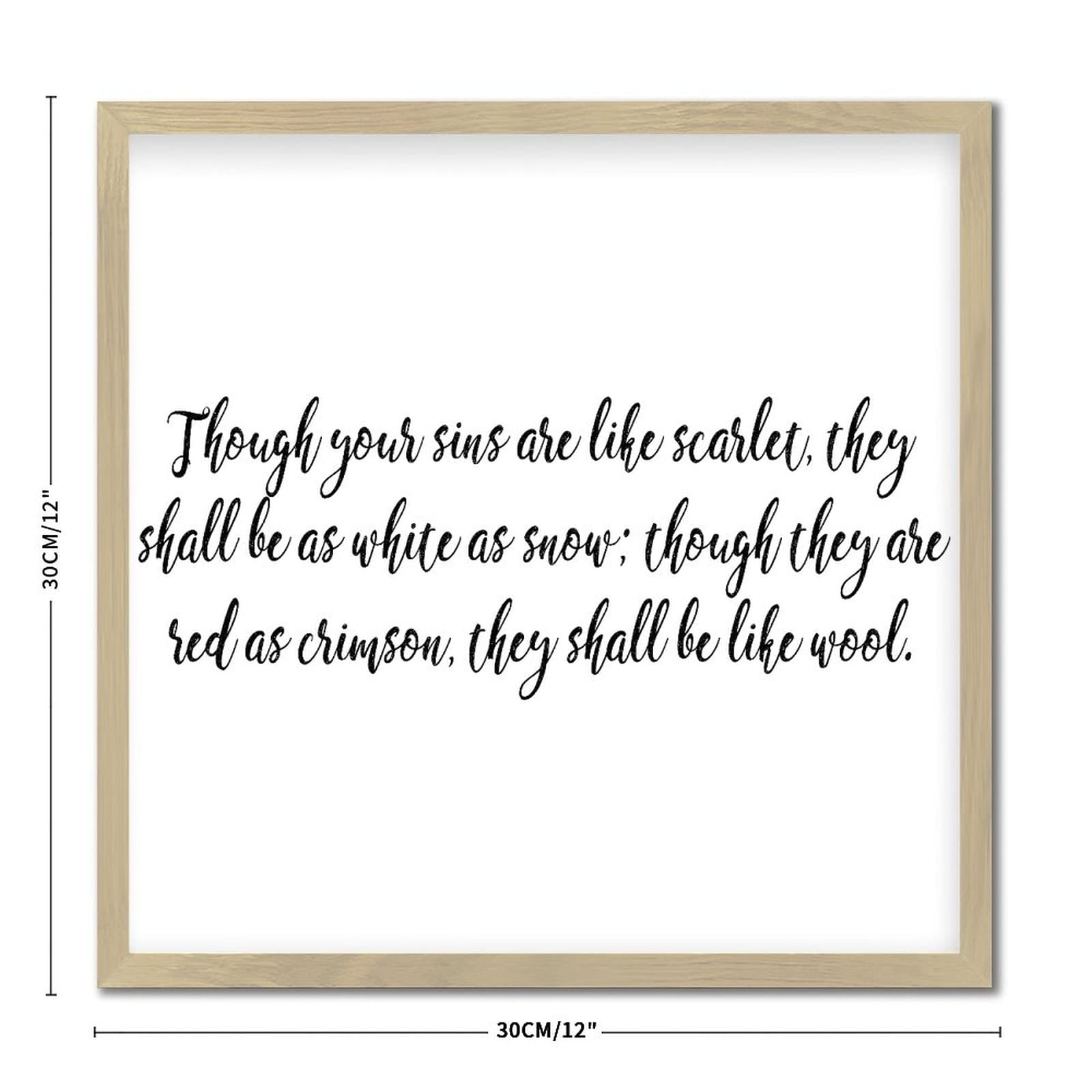 Inspirational 'Though Your Sins Are Like Scarlet' Wood Sign - Rustic Home Wall Decor with Wood Frame (12x12 Inches) - Perfect for Bedroom, Living Room, or Office Decor
