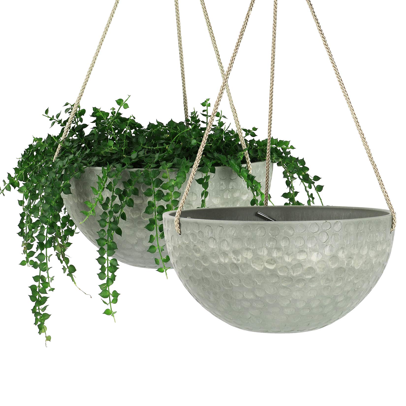 LA JOLIE MUSE 10 Inch Hanging Planters for Indoor & Outdoor Plants - Storm Gray Honeycomb Design - Set of 2 - Perfect for Balcony, Patio, and Home Decor