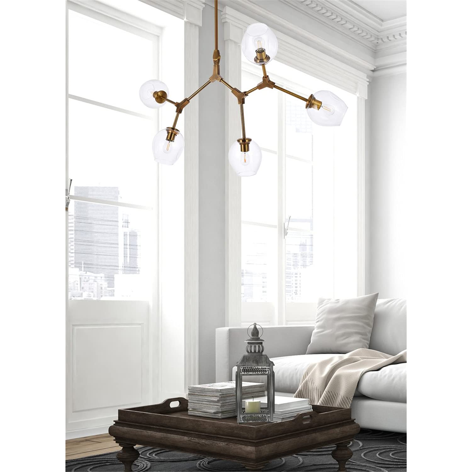 Modern 5-Light Brass Chandelier for Indoor Home Decor - Elegant Dining Room & Living Room Ceiling Lighting Fixture