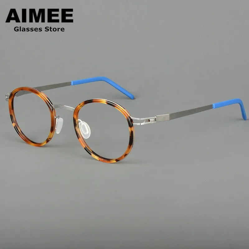Unisex Full Rim Round Screwless Titanium Acetate Eyeglasses Frame 4620 - Lightweight Durable Glasses for Men & Women - Perfect for Reading, Work, and Everyday Wear