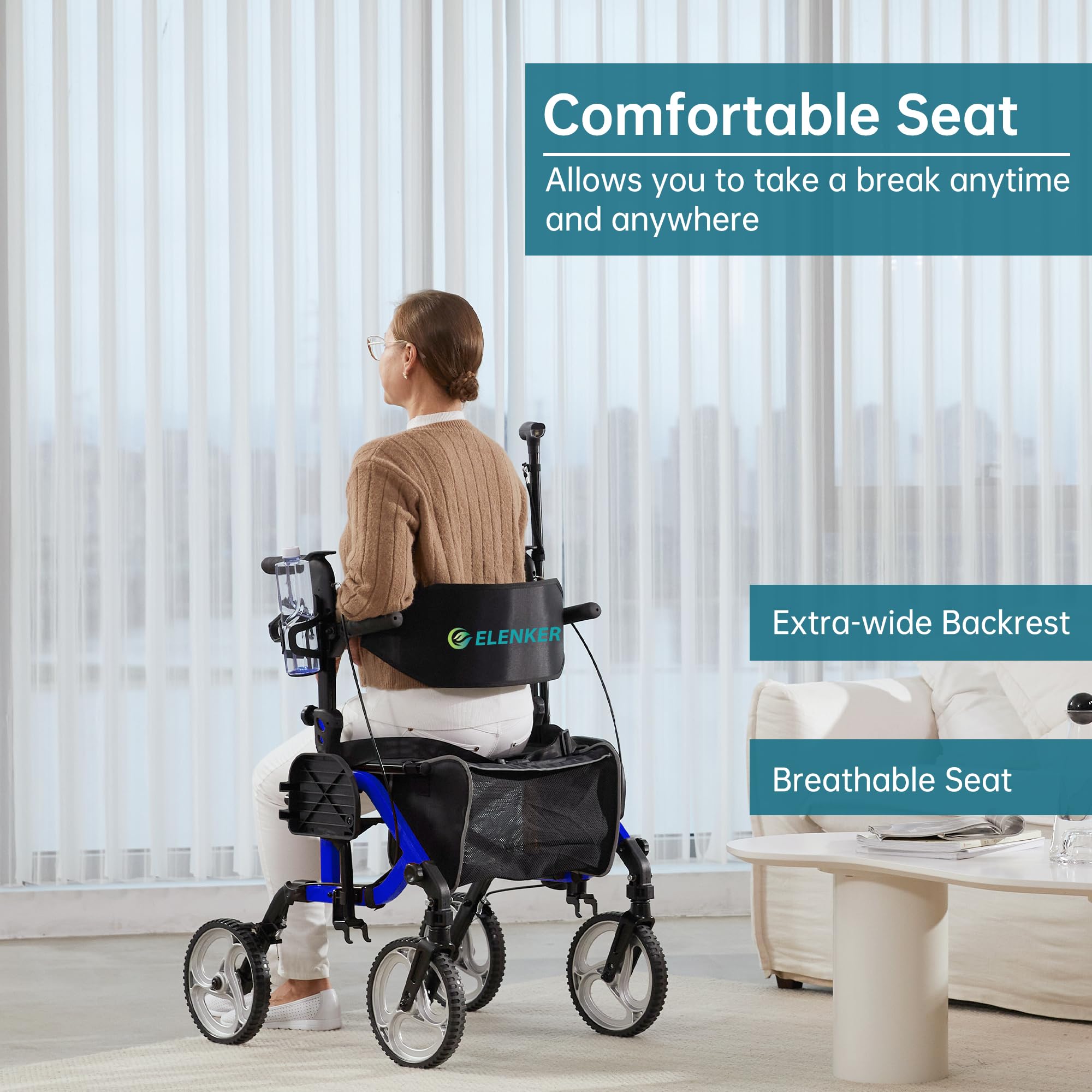 ELENKER 2 in 1 Rollator Walker & Transport Chair - Folding Wheelchair with 10