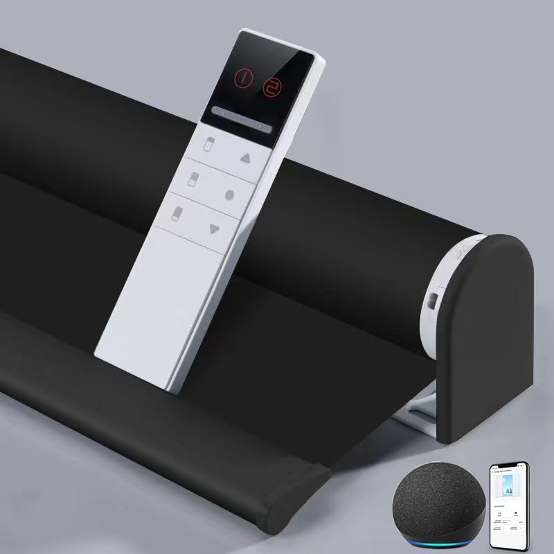 TIPIACE Motorized Smart Blinds - Alexa Compatible, Remote Control Blackout Roller Shades - Waterproof & Noise Reducing Fabric - Custom Size Electric Window Blinds (Pure Black) for Living Room, Bedroom & Home Office