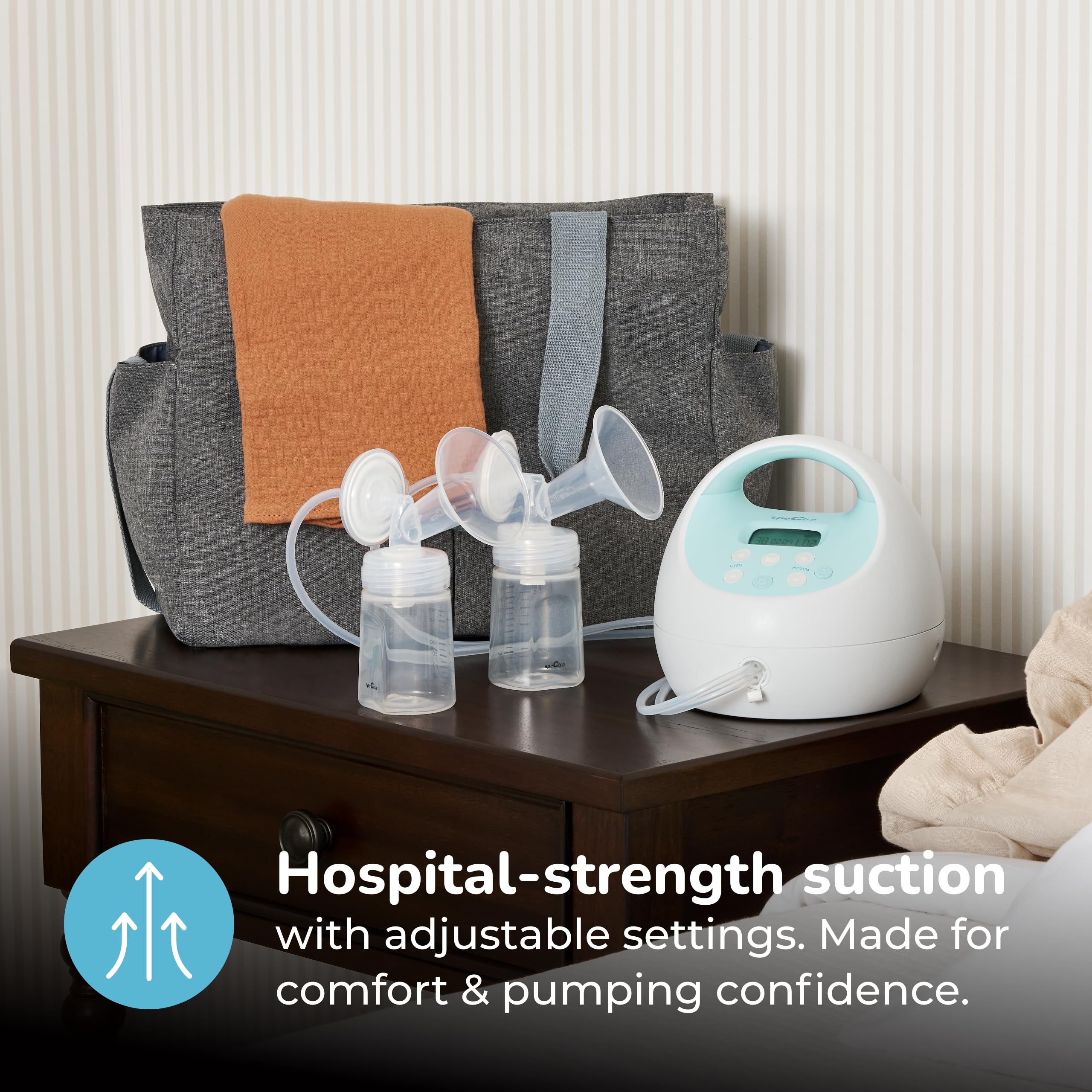 Spectra Baby S1 Plus Premier Electric Breast Pump with Rechargeable Battery - 28mm Flange Size, Includes Premium Grey Tote & Accessory Kit - Perfect for Travel, Work & Hands-Free Pumping at Home