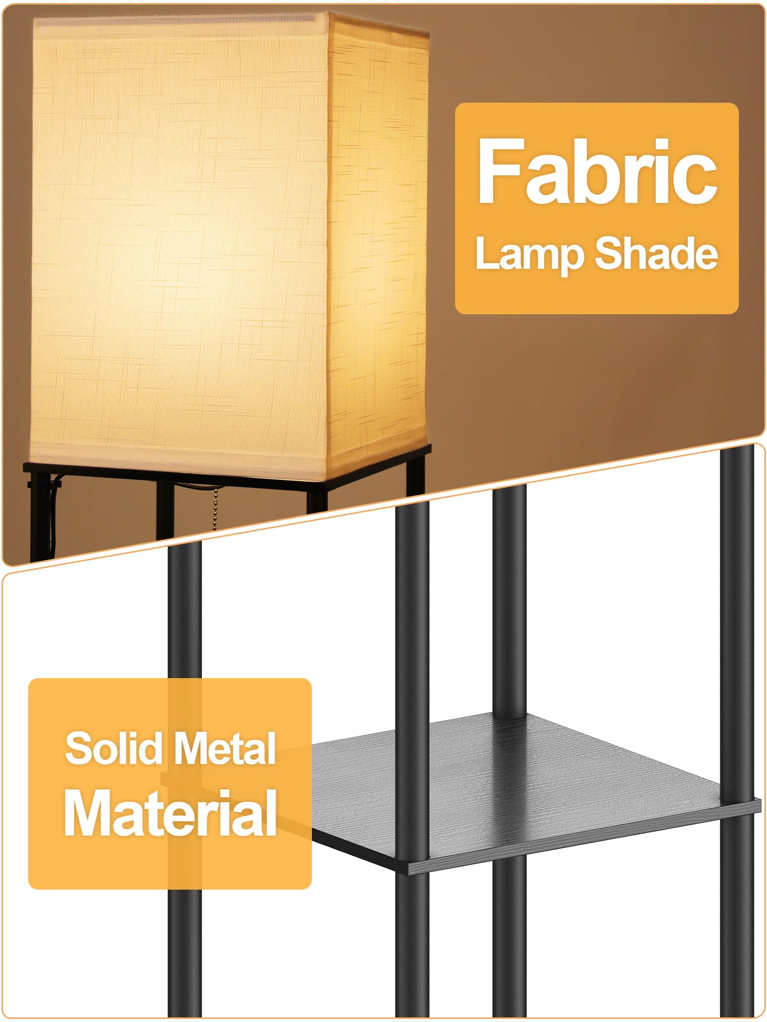 Modern Floor Lamp with Shelves - 3-Tier Corner Standing Lamp with Adjustable CCT LED Bulb & White Linen Shade for Living Room, Bedroom, Office - Perfect for Reading, Displaying Decor & Creating Ambient Lighting