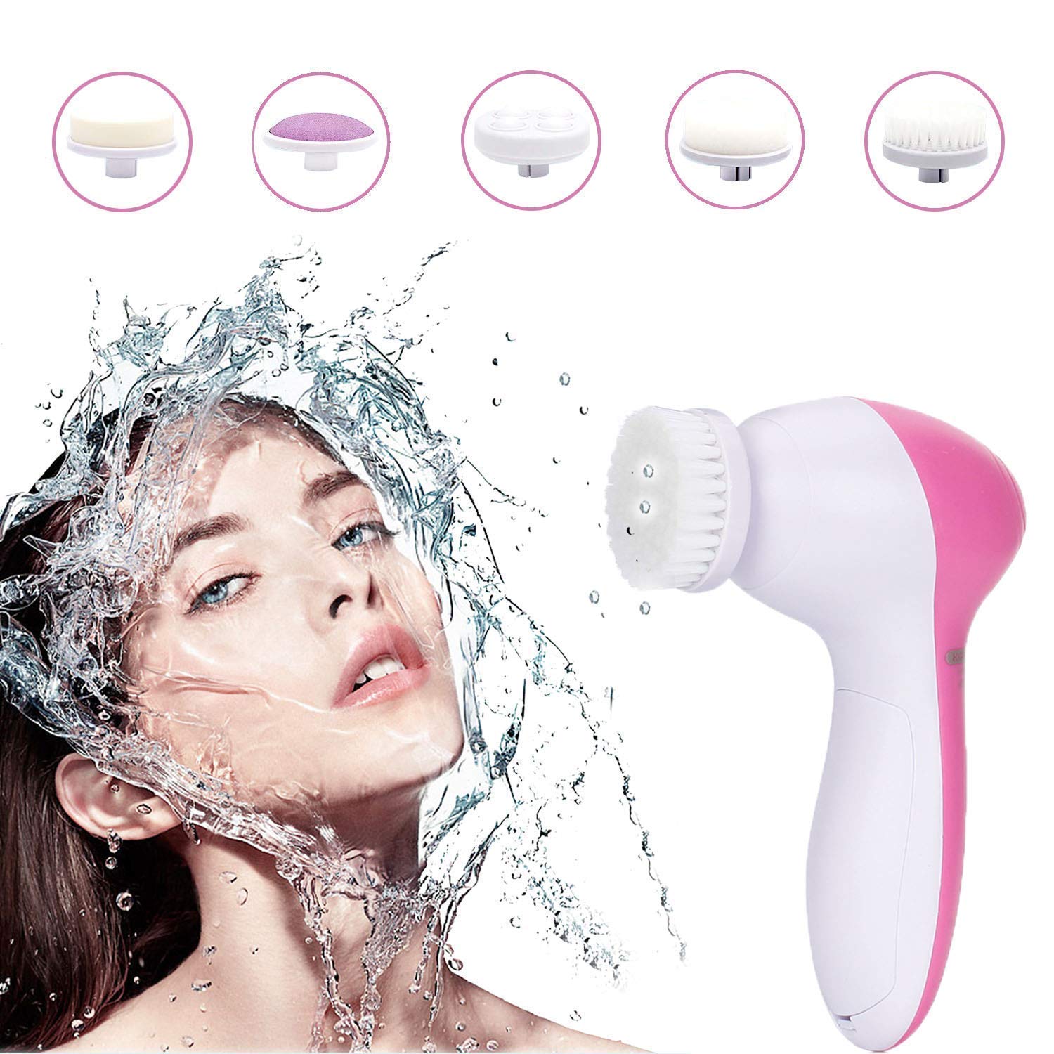 EAYIRA 5-in-1 Deep Cleansing Facial Brush Kit - Electric Face Cleansing Brush for Acne, Blackheads & Exfoliation - Waterproof Facial Massager for Sensitive Skin | Perfect for Daily Skincare Routine & Spa Treatments