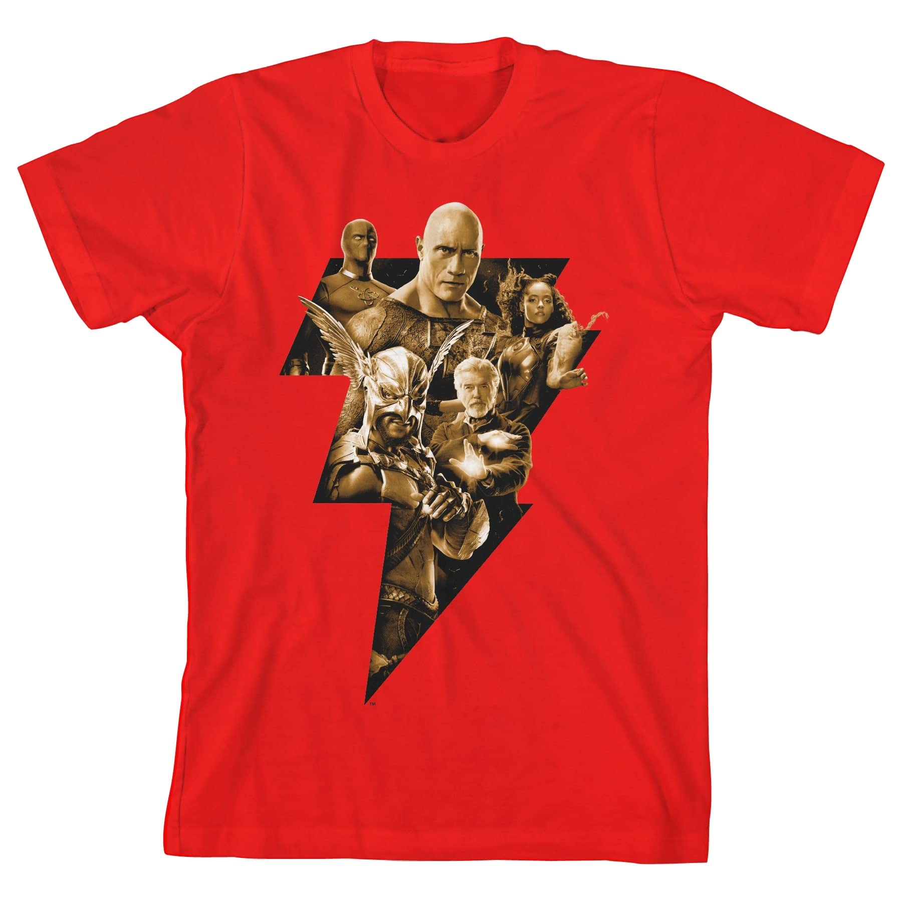 Bioworld Black Adam Movie Character Youth Boys Red T-Shirt with Lightning Bolt Design - Perfect for Halloween Costumes, Movie Themed Parties & Superhero Fans