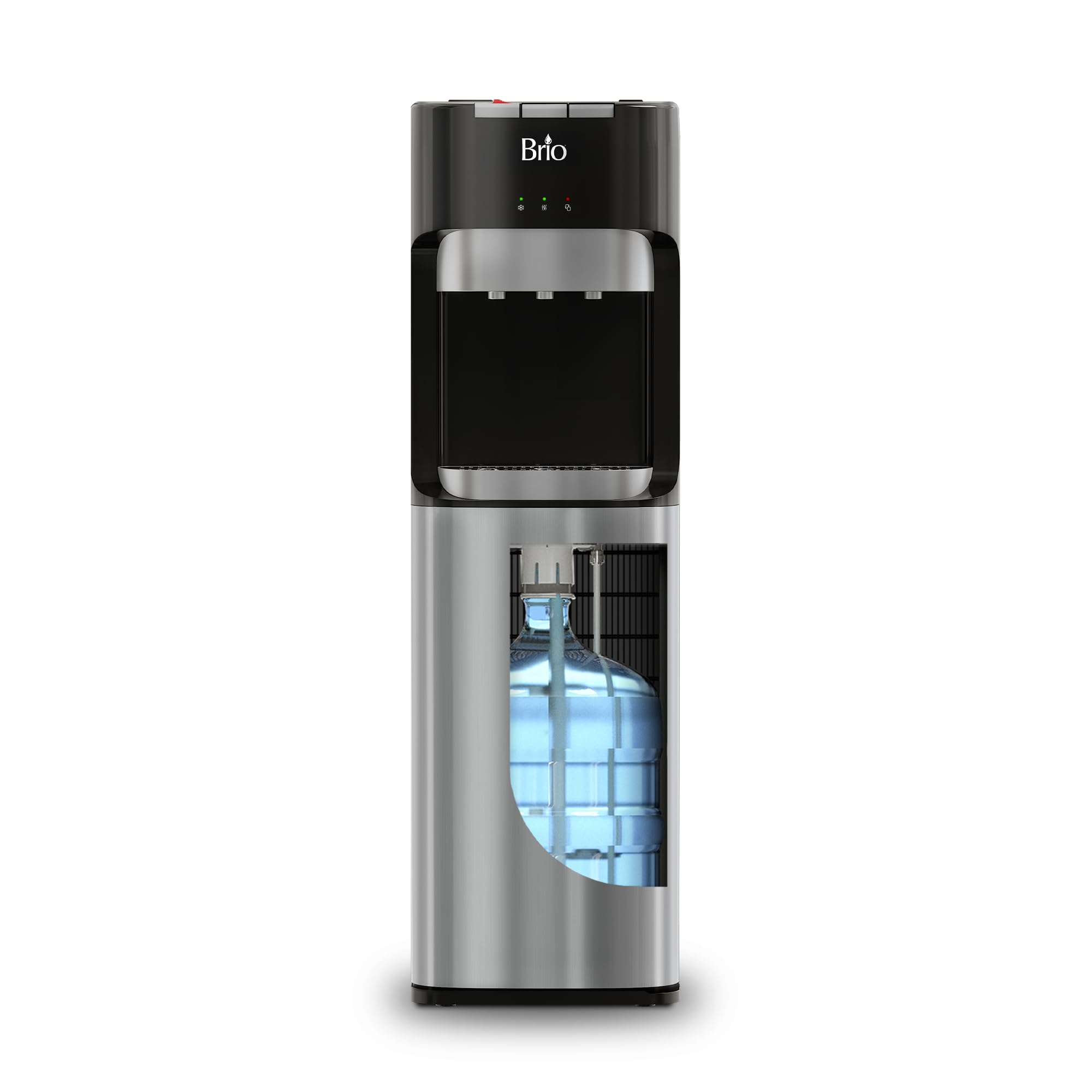 Brio Bottom Loading Water Cooler Dispenser for 5 Gallon Bottles - 3 Temperature Settings (Hot, Room, Cold) with Child Safety Lock, LED Display & Empty Bottle Alert - Stainless Steel Office & Home Water Dispenser for Kitchen, Breakroom, or Workplace Hydration