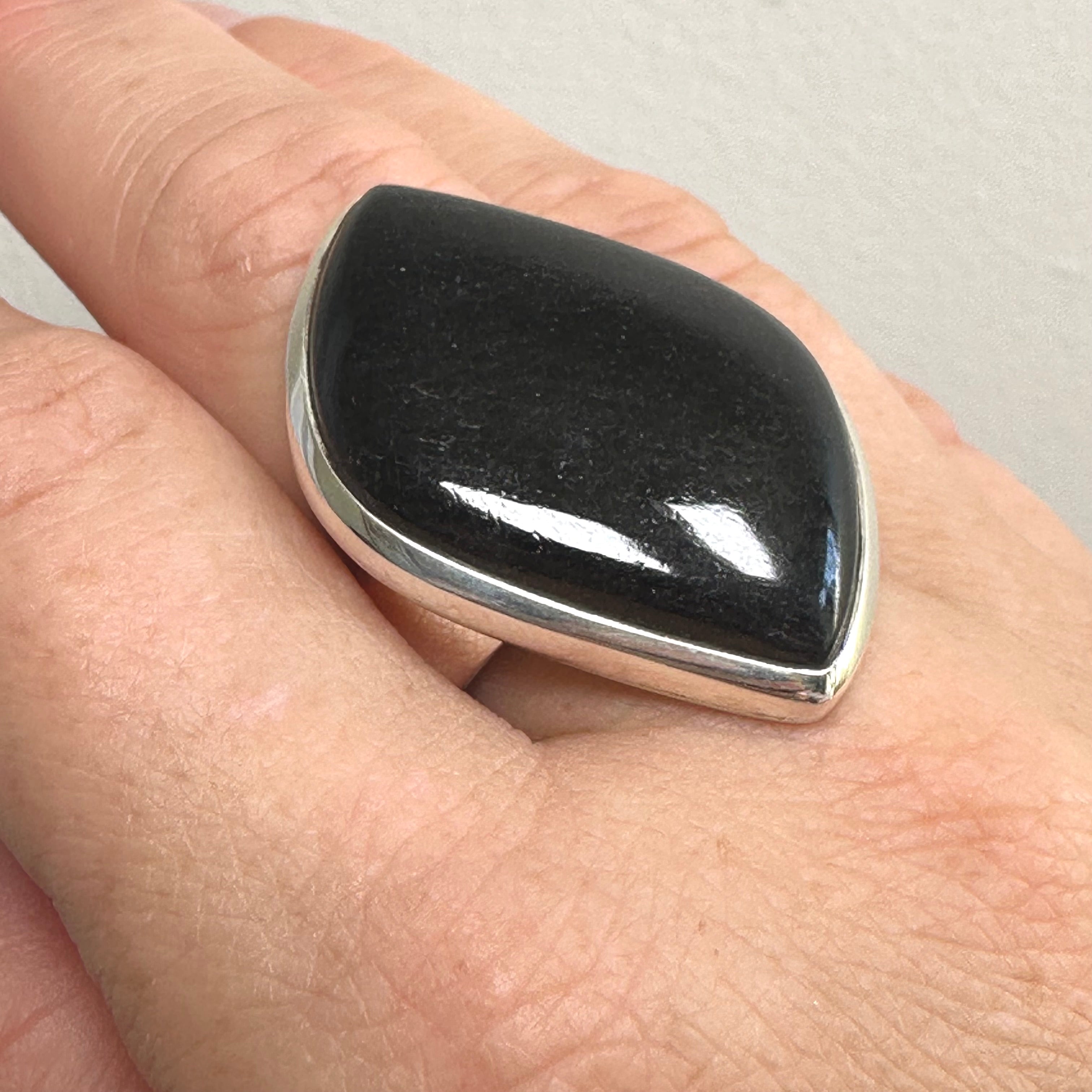 Black Tourmaline Freeform Cabochon Ring - Size 10 - PRGJ831 - Handmade Gemstone Jewelry for Protection & Energy Healing | Perfect for Meditation, Spiritual Practices & Everyday Wear