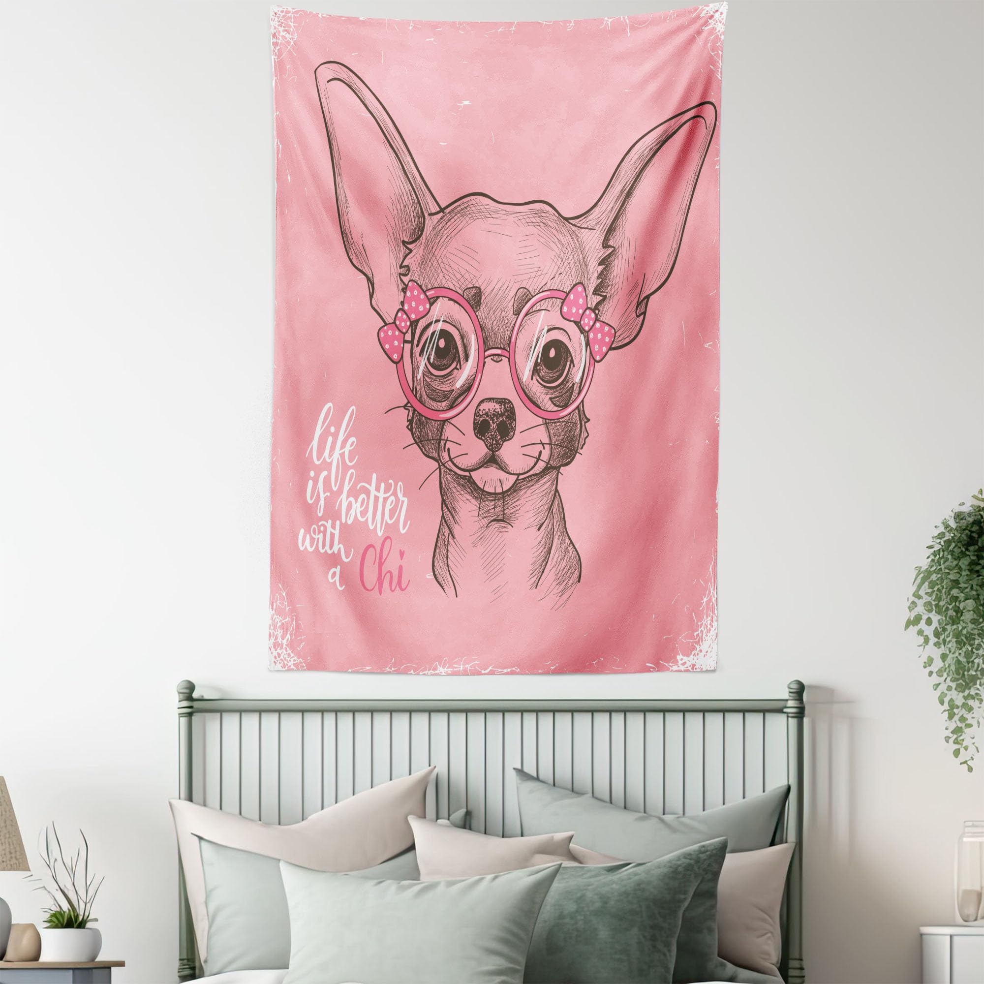 Ambesonne Dog Tapestry King Size - Chihuahua Sketch Wall Art for Bedroom Decor, 23
