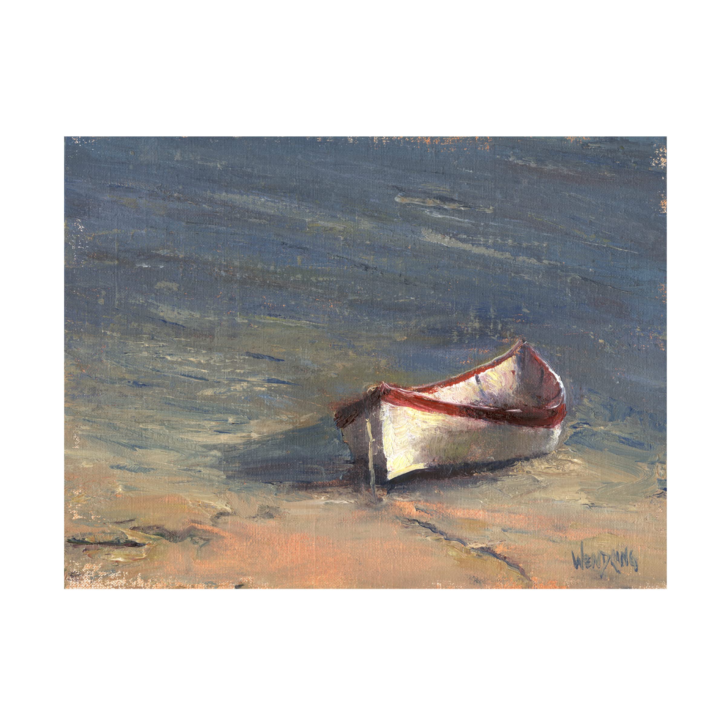 Trademark Fine Art 'Beached Boat I' Canvas Wall Art Print by Marilyn Wendling - Coastal Beach House Decor, Nautical Living Room Painting, Ocean Themed Bedroom Wall Art