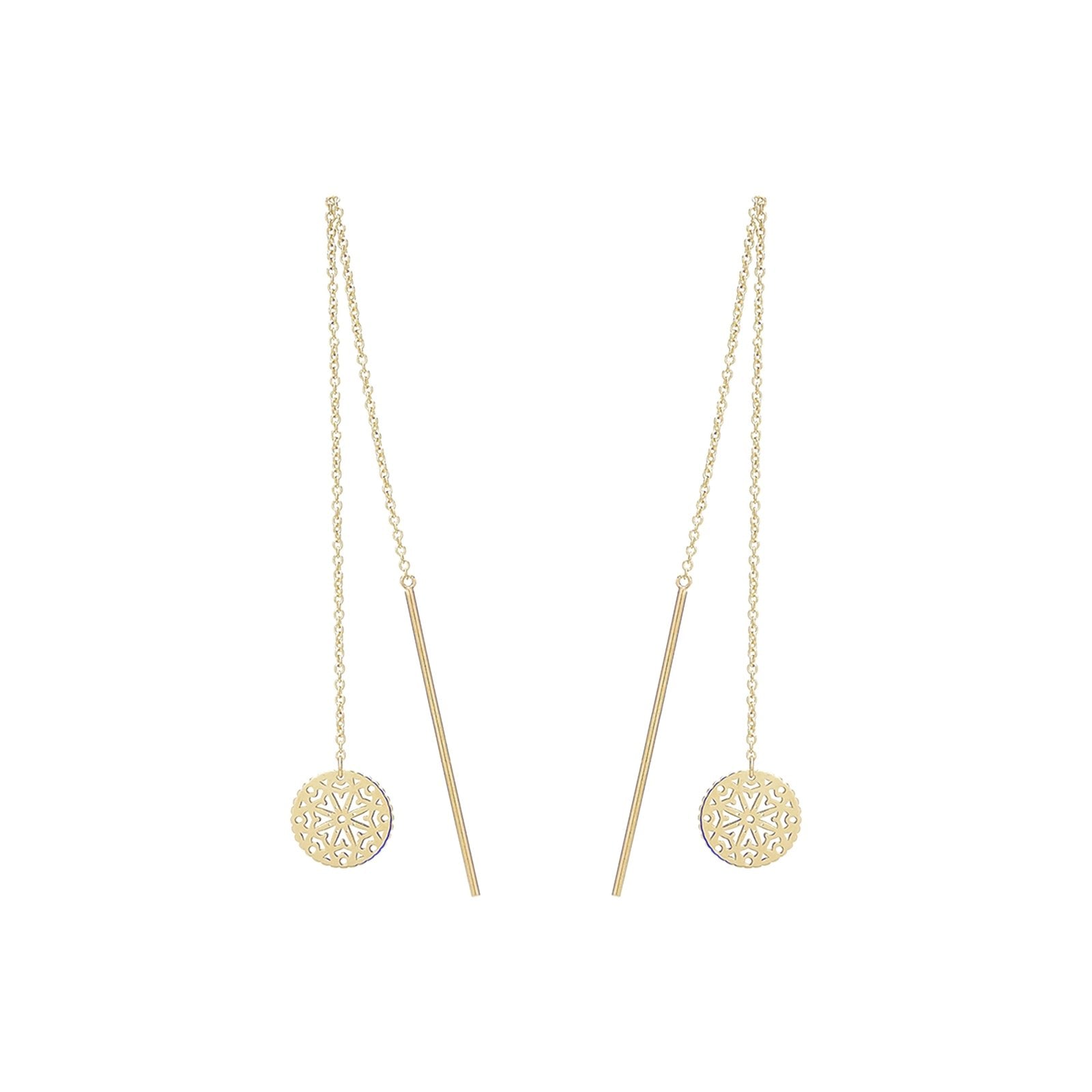 10k Yellow Gold Disc Threader Earrings - Dainty & Elegant Jewelry for Everyday Wear, Parties & Special Occasions