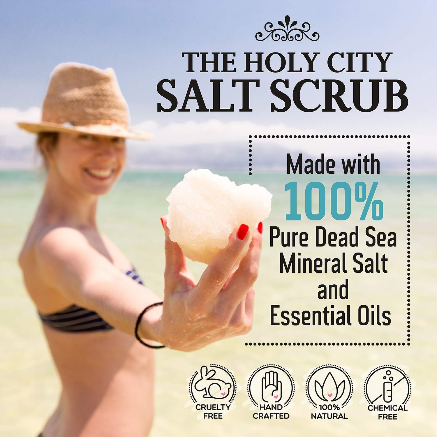 Pure Dead Sea Salt Exfoliating Body Scrub - 16 fl oz Hydrating & Moisturizing Skin Care for Body Acne, Eczema & Wrinkles - Lavender Scented Hand & Body Scrub for Smooth Skin - Perfect for Spa Day & Dry Skin Treatment