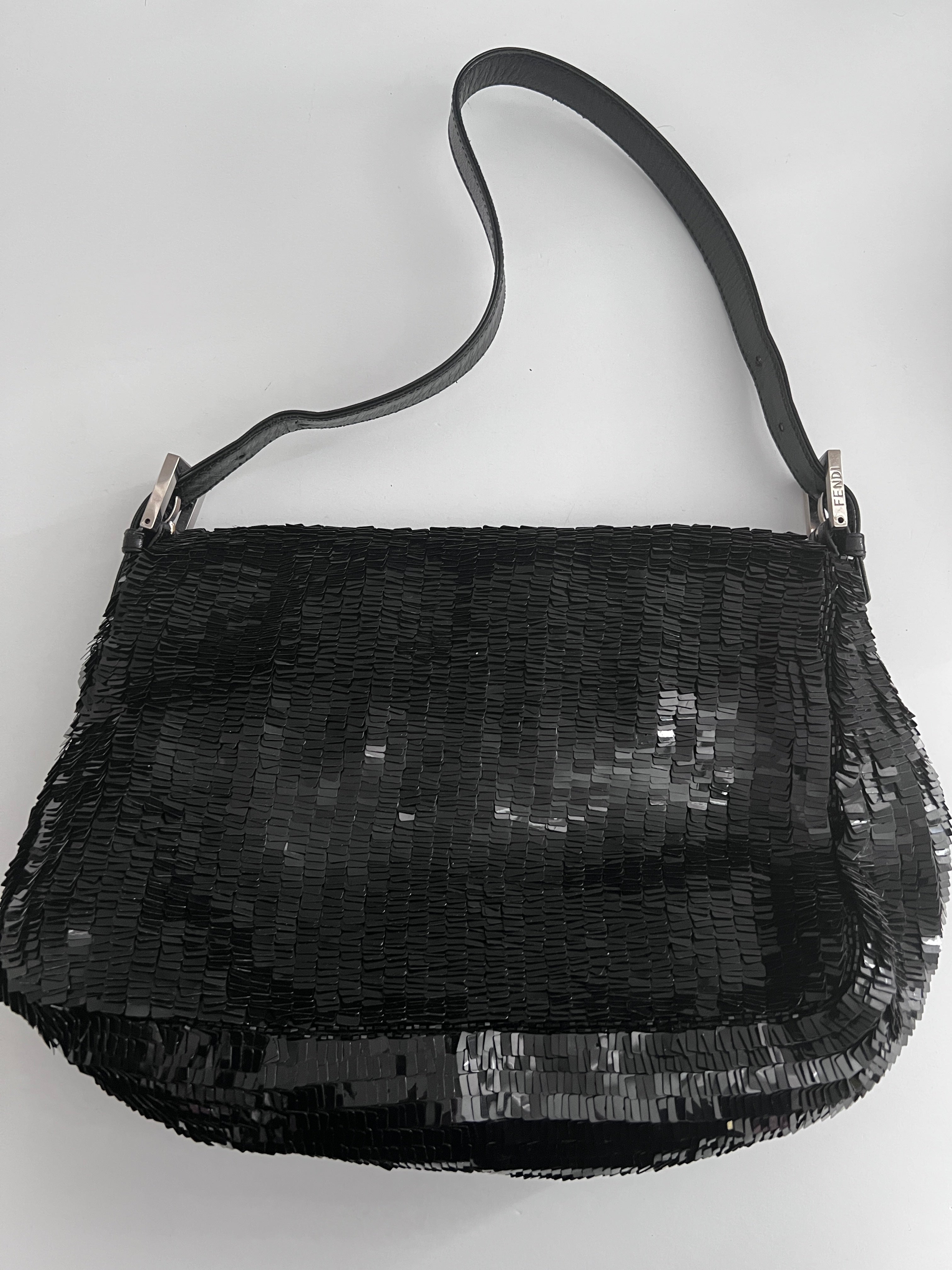 Fendi Black Sequin Mamma Baguette Handbag - Luxury Designer Shoulder Bag for Women | Perfect for Evening Parties, Weddings & Special Occasions