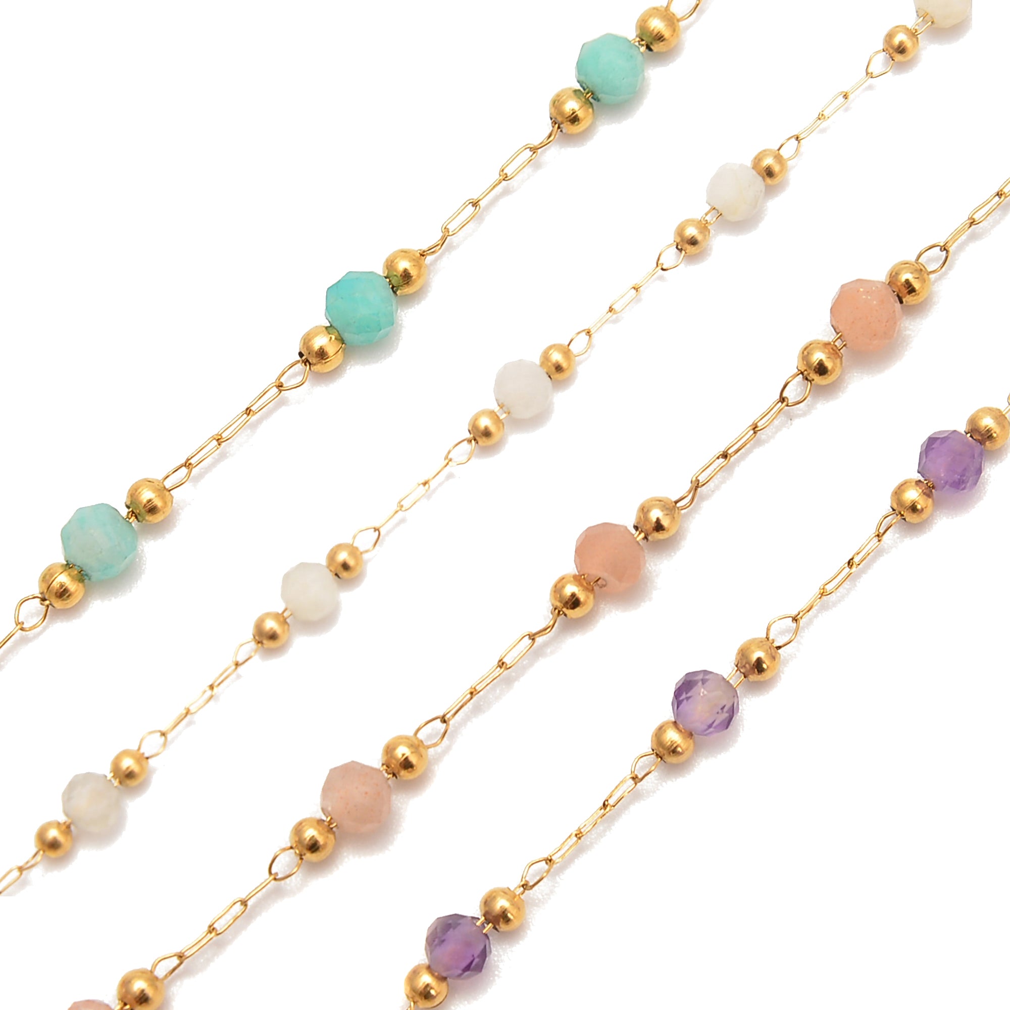 3mm Faceted Round Beads - Multi Gemstone Chain (1 Meter Per Bag) for Jewelry Making, DIY Crafts & Bracelet Designs