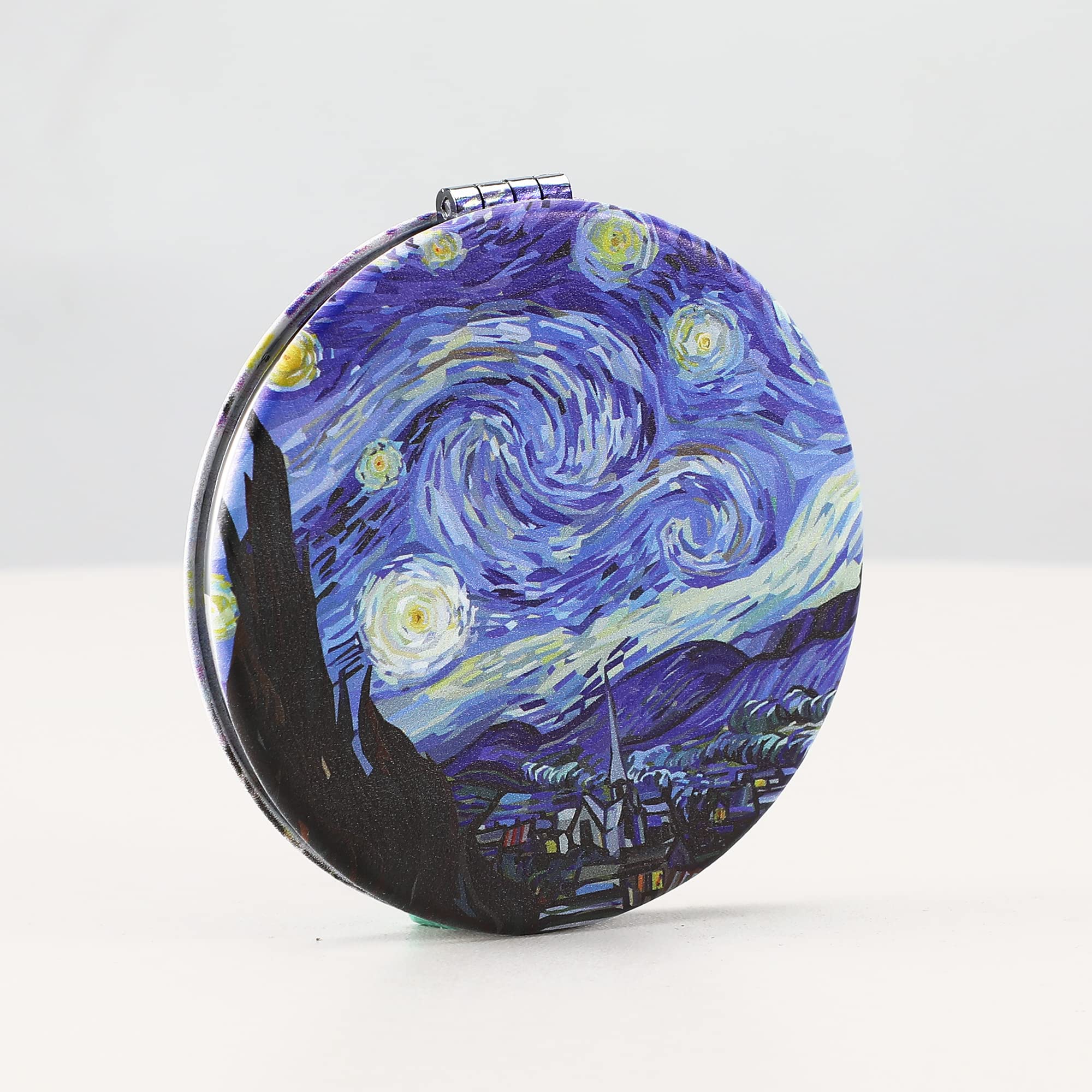 Dynippy Double-Sided Compact Mirror 1X/2X Magnification - Round Portable Makeup Mirror with PU Leather Case for Purse, Travel & Touch-Ups (2.75 Inch, Starry Night Design) - Perfect for On-the-Go Beauty, Home Vanity & Gift Giving