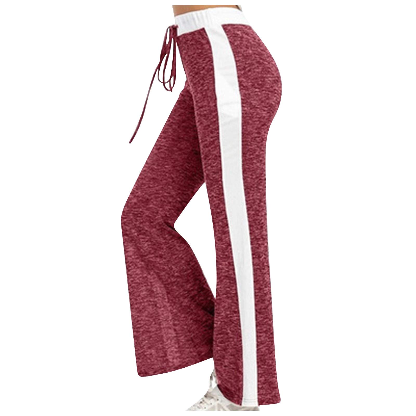 Women's Wide Leg Casual Yoga Pants with Drawstring - Color Blocking Athletic Lounge Pants for Workout, Running & Relaxation