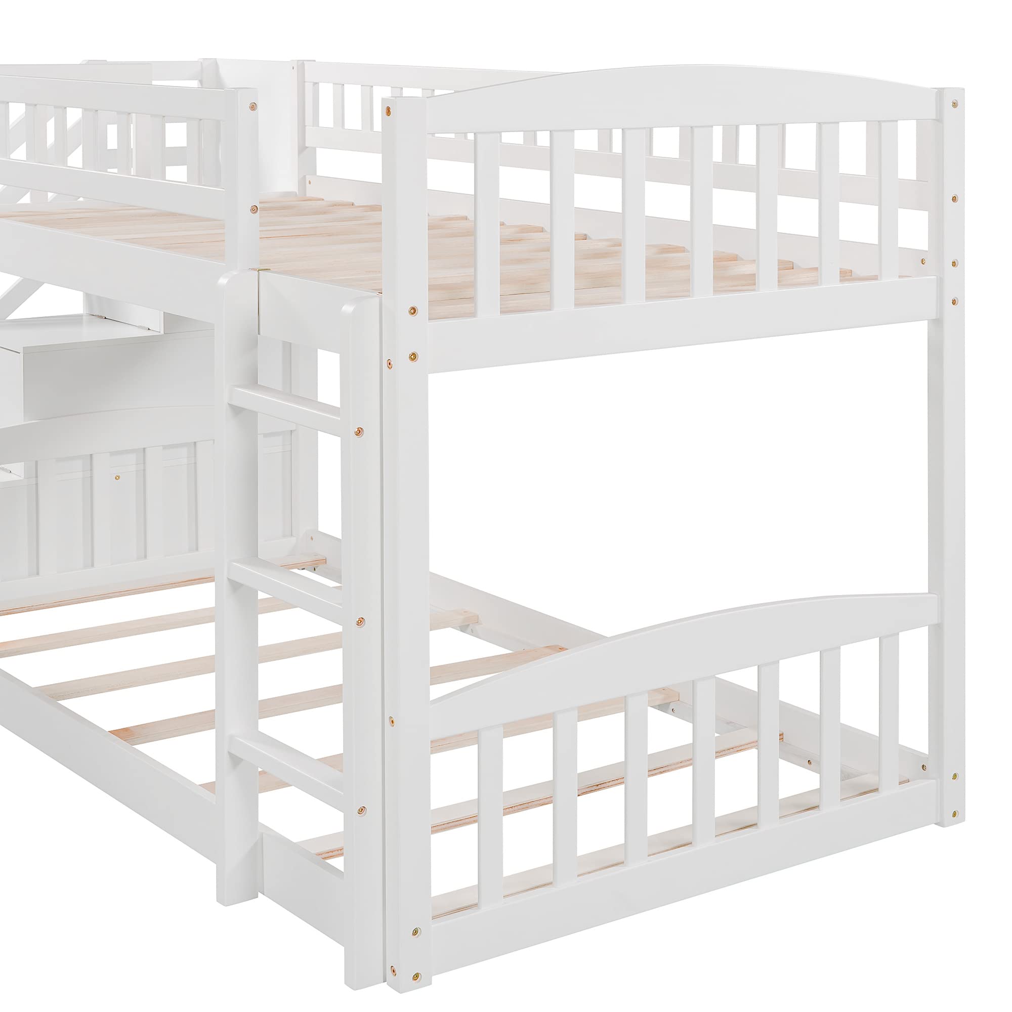 Twin Over Twin Bunk Bed with Storage Drawers & Staircase - Sturdy Wooden Loft Bed for Kids with Safety Guardrails - No Box Spring Needed, White - Perfect for Small Bedrooms, Shared Kids' Rooms & Space-Saving Solutions