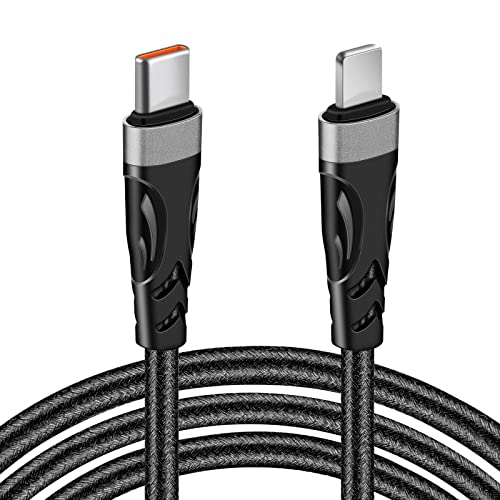 XNMOA 6FT Nylon Braided USB C to Lightning Cable - Fast Charging & Data Sync for iPhone 14/13/12/11/X/8 & More - Durable Type C Charger Cord for Home, Office & Travel (Black)