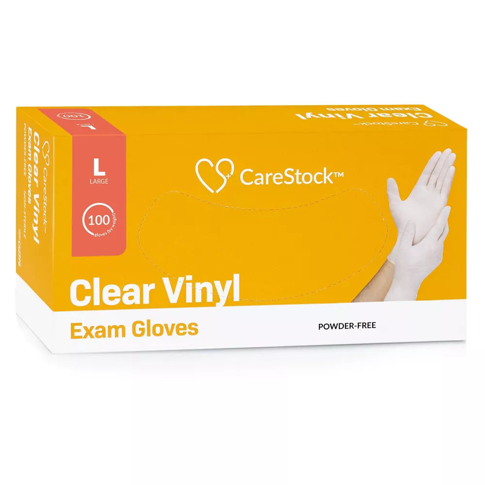 **CareStock Vinyl Exam Gloves - Ultra Strong, Slip-Resistant Textured Grip - Disposable Powder-Free Medical Gloves (Clear) - Ideal for Healthcare, Food Handling & Cleaning**