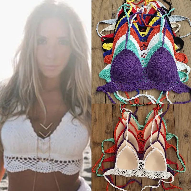 Handmade Crochet Push Up Bikini Set - Sexy Women's Swimwear Crop Top & High Waist Bottom - Perfect for Beach, Pool Party & Summer Vacation