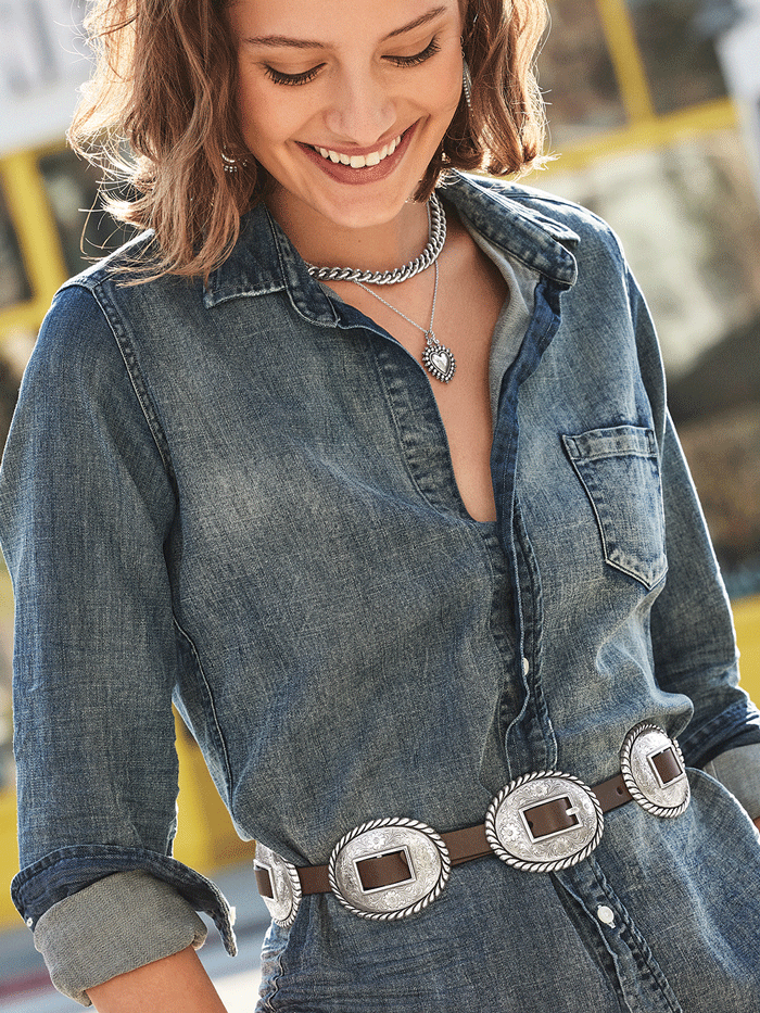 Brighton 5583L Ladies Fandango Concho Belt - Genuine Leather Western Style Belt with Silver Conchos for Women - Perfect for Cowgirl Outfits, Country Concerts & Western Fashion