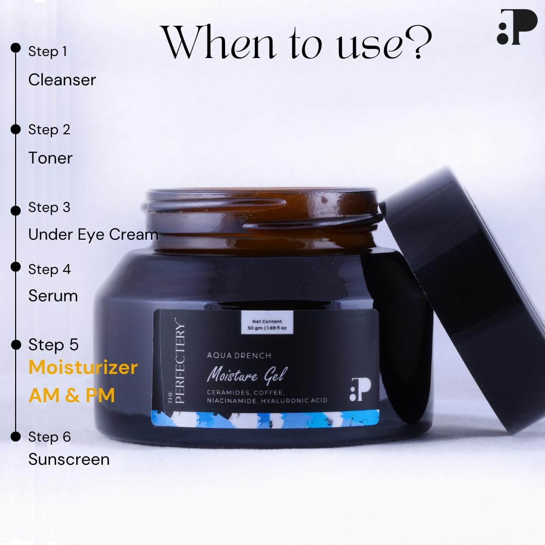 THE PERFECTERY Aqua Drench Moisture Gel - 50gm | Ceramide-Enriched Hydrating Face Gel for Dry Skin | Day & Night Moisturizer for Glowing Complexion | Perfect for Daily Skincare Routine & Travel
