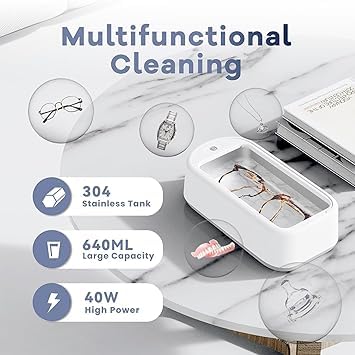 HEXAHOME Ultrasonic Jewelry Cleaner Machine - 360° Professional USB Cleaning Device for Glasses, Watches & Jewelry | Low Noise Portable Design | Perfect for Home, Travel & Gift Use