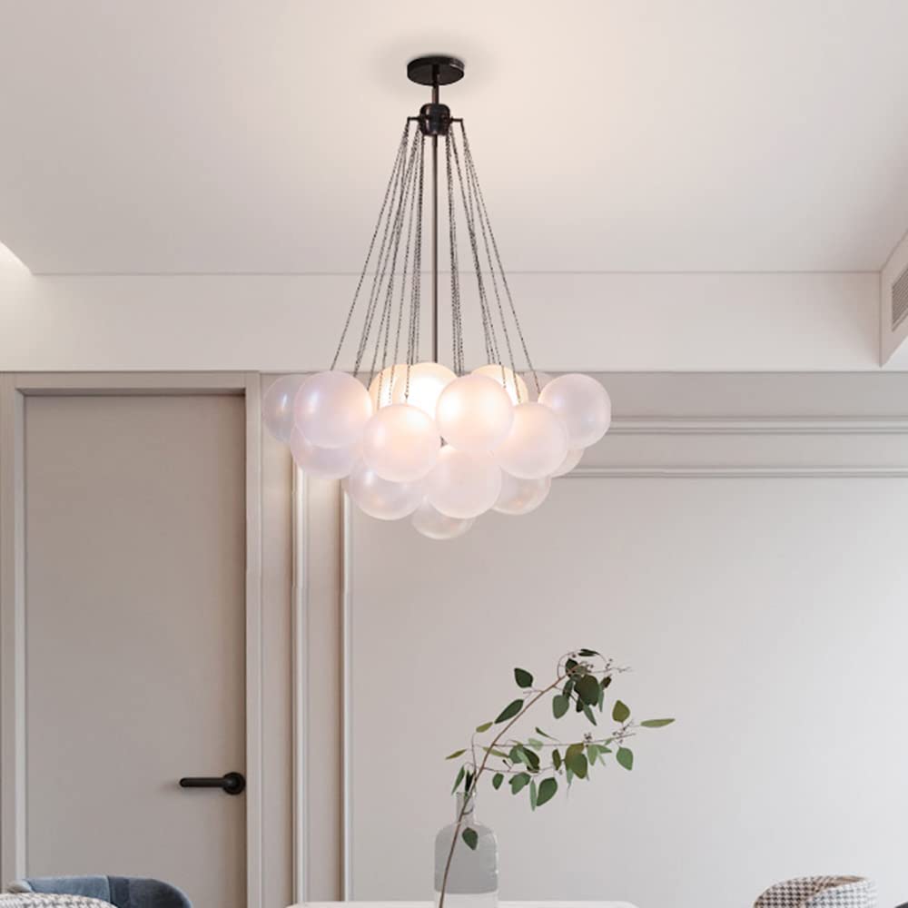 Modern Black Glass Bubble Chandelier - 3-Light Ball Shape Pendant Ceiling Light Fixture for Dining Room, Bedroom, Living Room Decor | DIY Hanging Decorative Lighting