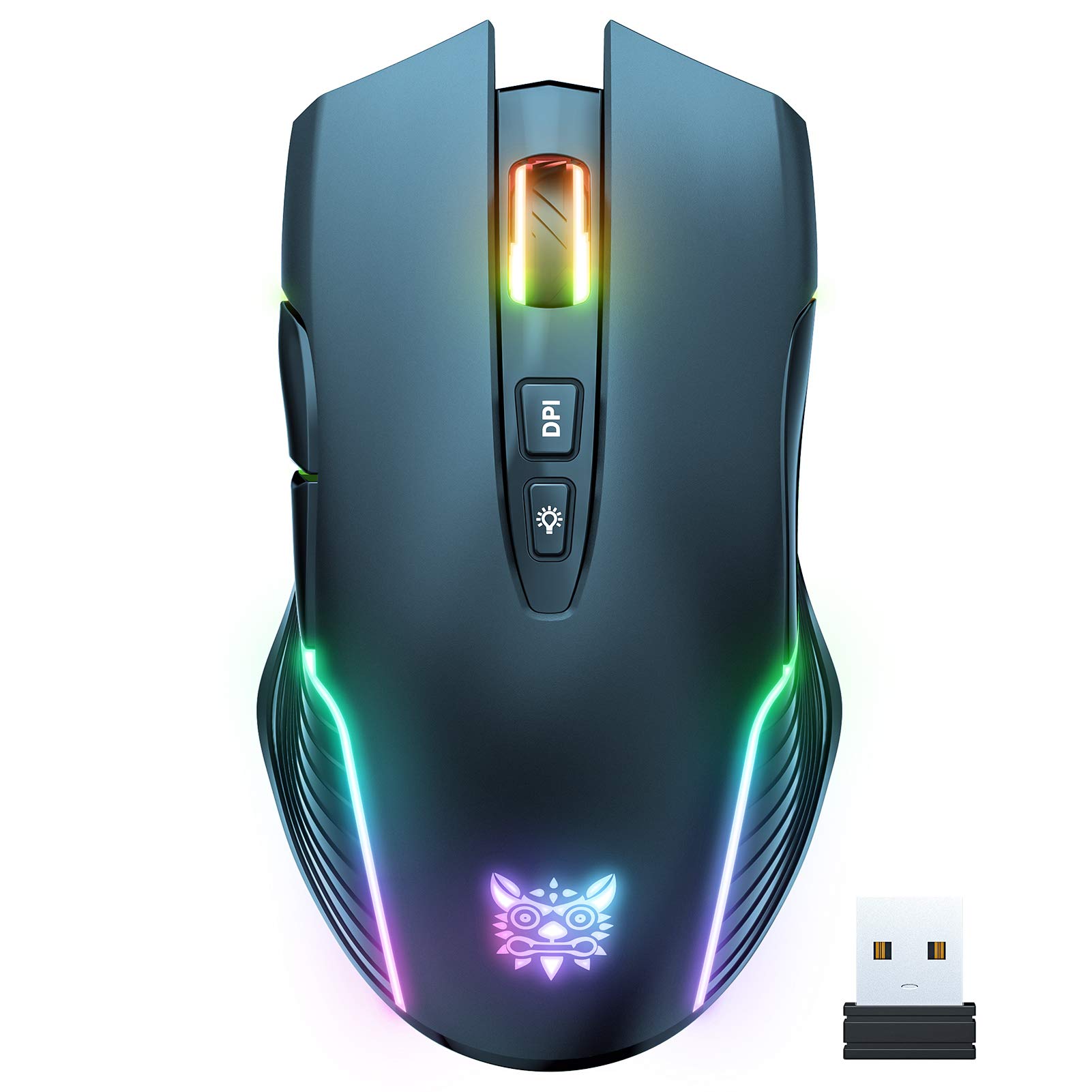 SIMGAL RGB Wireless Gaming Mouse - Rechargeable Ergonomic PC Mouse with 7 Buttons, 5 Adjustable DPI up to 3600 for Windows, Linux (Black) | Perfect for Gaming, Office Work & Home Use