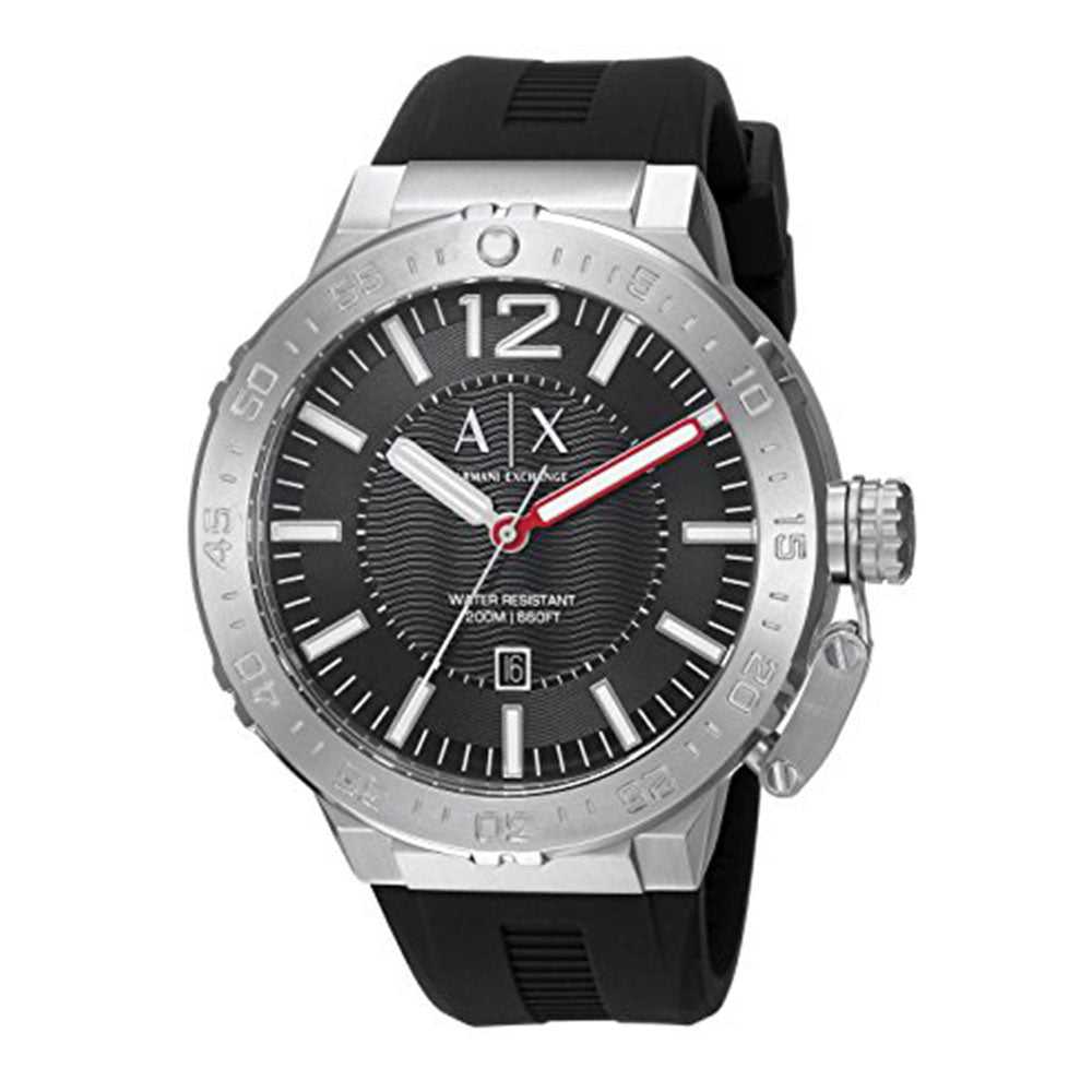 ARMANI EXCHANGE AX1810 Men's Analog Quartz Watch - Stainless Steel Case with Black Rubber Strap - Silver Dial for Business, Casual & Formal Wear