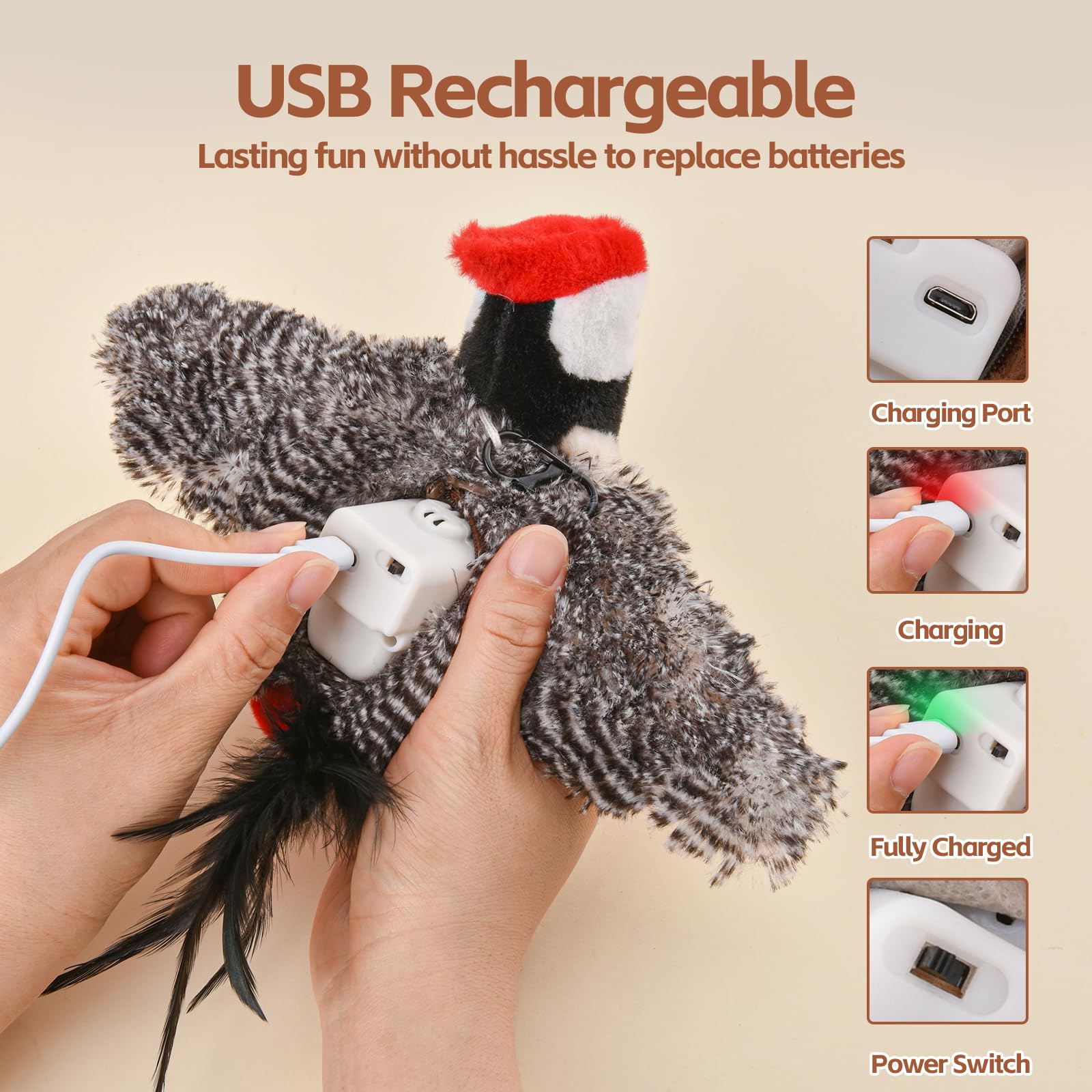 Interactive Flappy Bird Cat Toy with Chirping Sounds & Flapping Wings - Plush Woodpecker Kitten Exercise Toy for Indoor Cats - Perfect for Playtime, Hunting Instinct Stimulation & Catnip Fun
