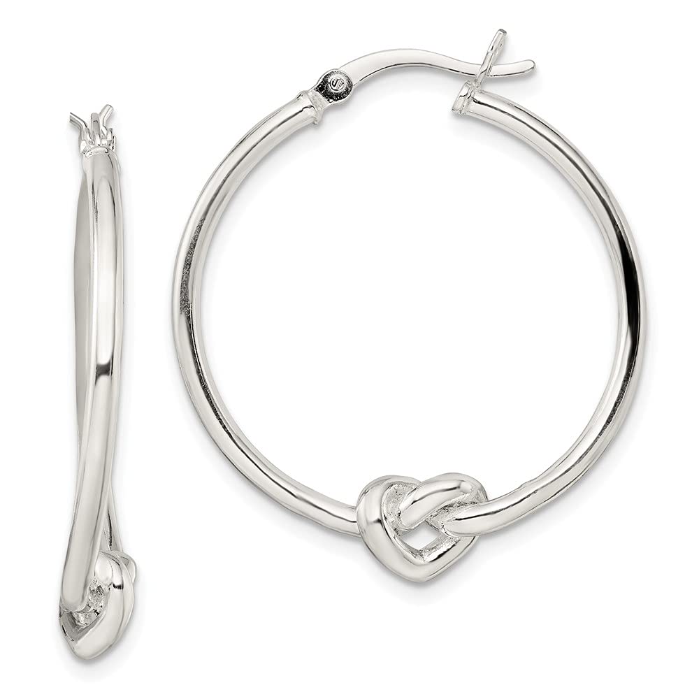 925 Sterling Silver Polished Heart Knot Hoop Earrings for Women - Elegant Dainty Jewelry Gift for Valentine's Day, Anniversary or Everyday Wear