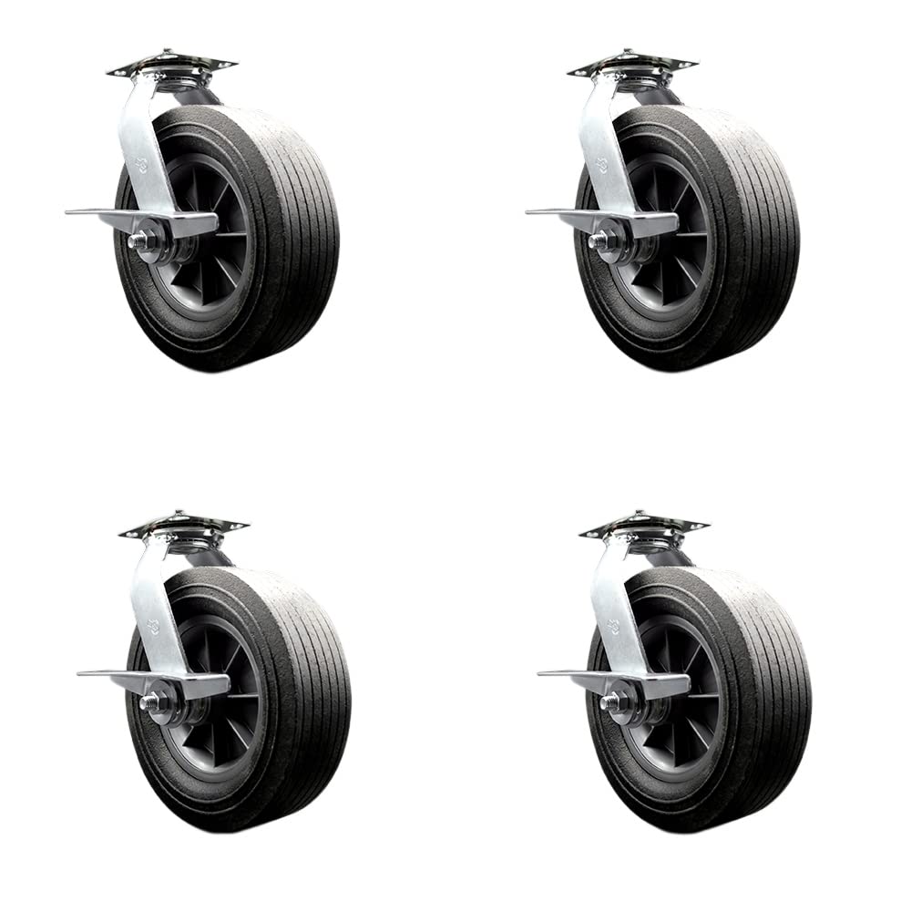 Greenlee GMX Cart Heavy Duty Replacement Caster Set - 4 Swivel Casters with Brakes & Bolt-On Locks - Semi-Pneumatic Wheels for Industrial Equipment & Workstations - Perfect for Service Carts, Tool Carts & Workshop Applications