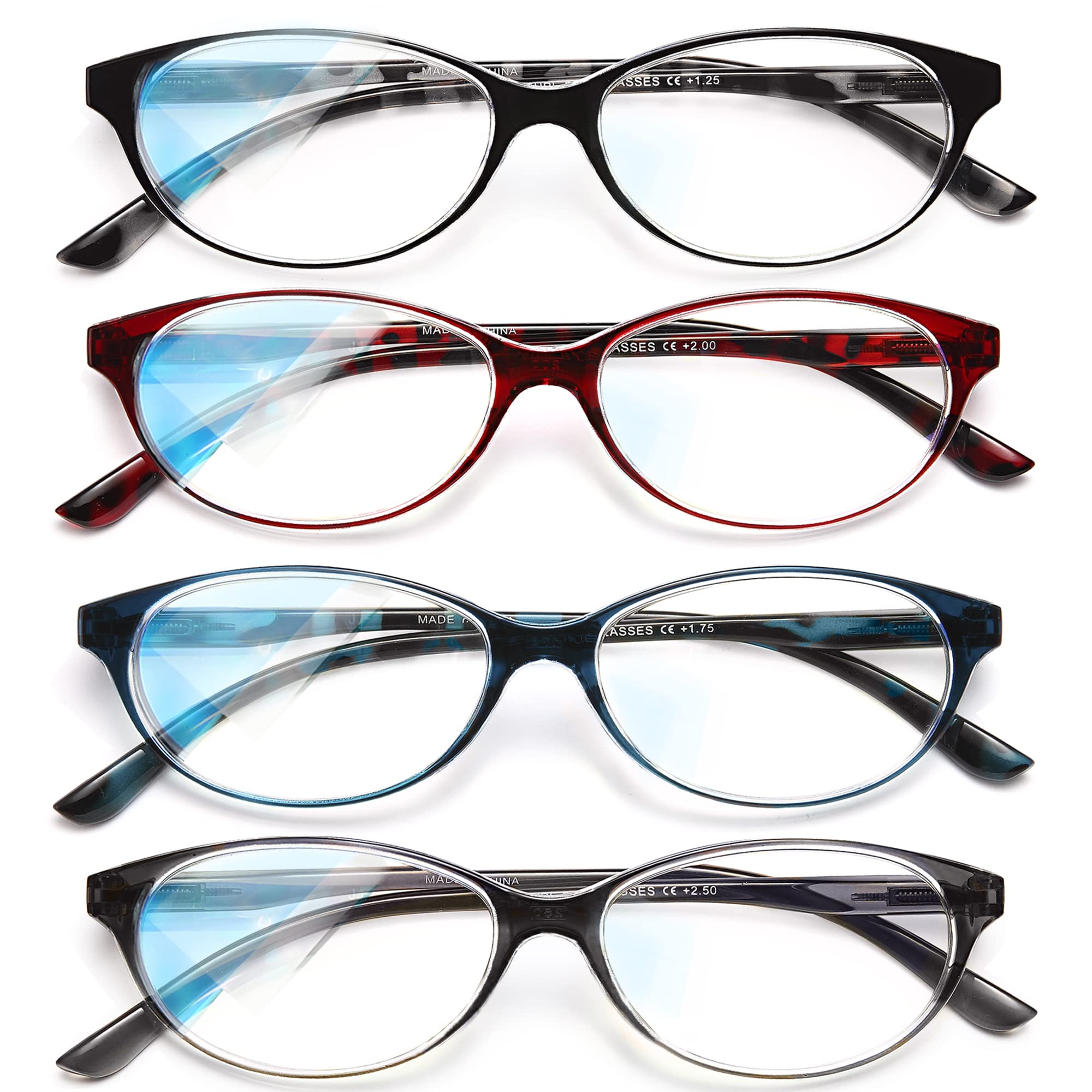 Blue Light Blocking Reading Glasses for Women & Men - 4 Pack Anti Glare UV Protection +1.25 Magnification Spring Hinge Eyewear | Perfect for Computer Use, Reading & Screen Time