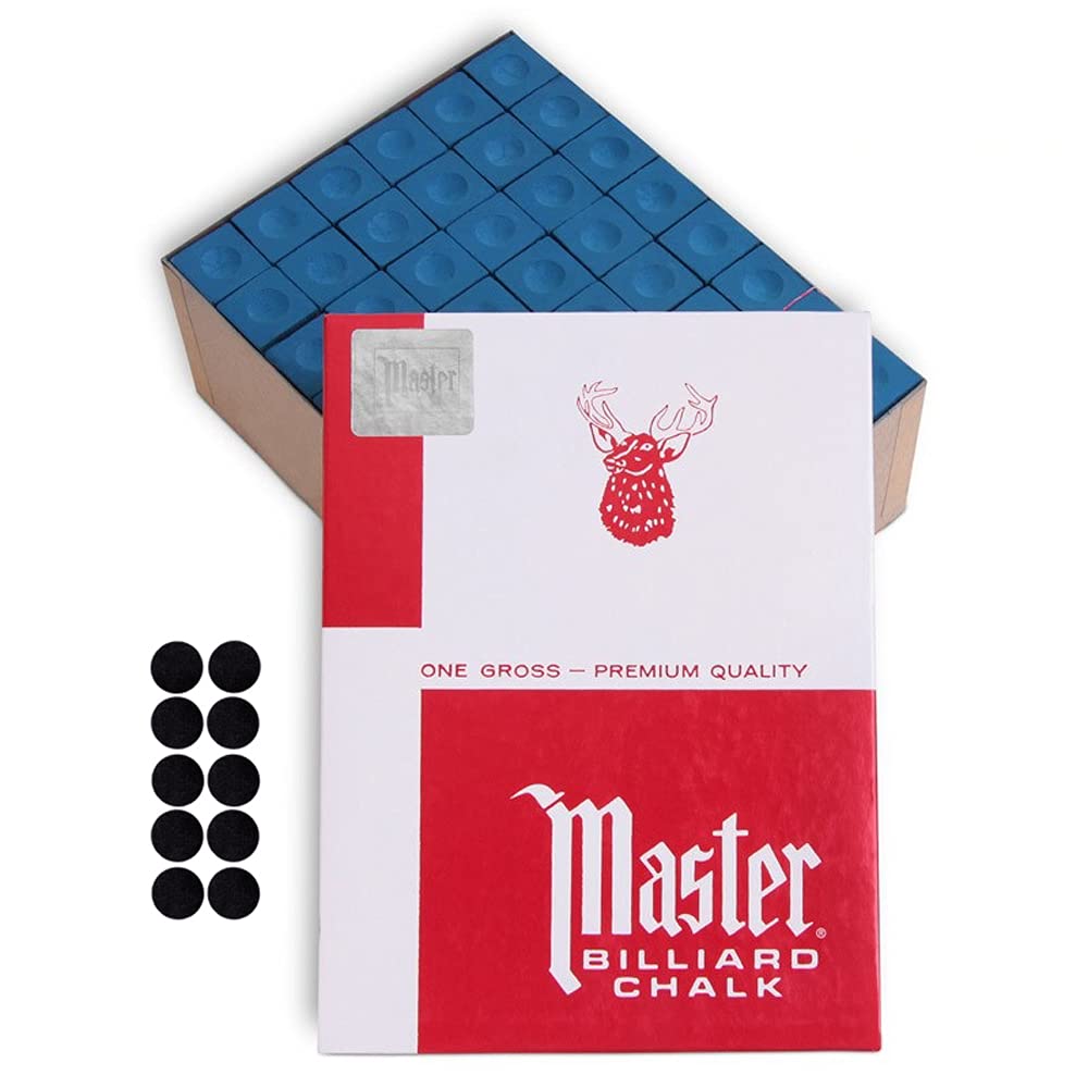 Master Billiard Pool Cue Chalk Premium Quality - 1 Gross (144 pcs) - Made in USA + 10 pcs Billiard Table Spots by Tweeten Fibre Co. - Perfect for Pool Halls, Home Game Rooms & Professional Tournaments