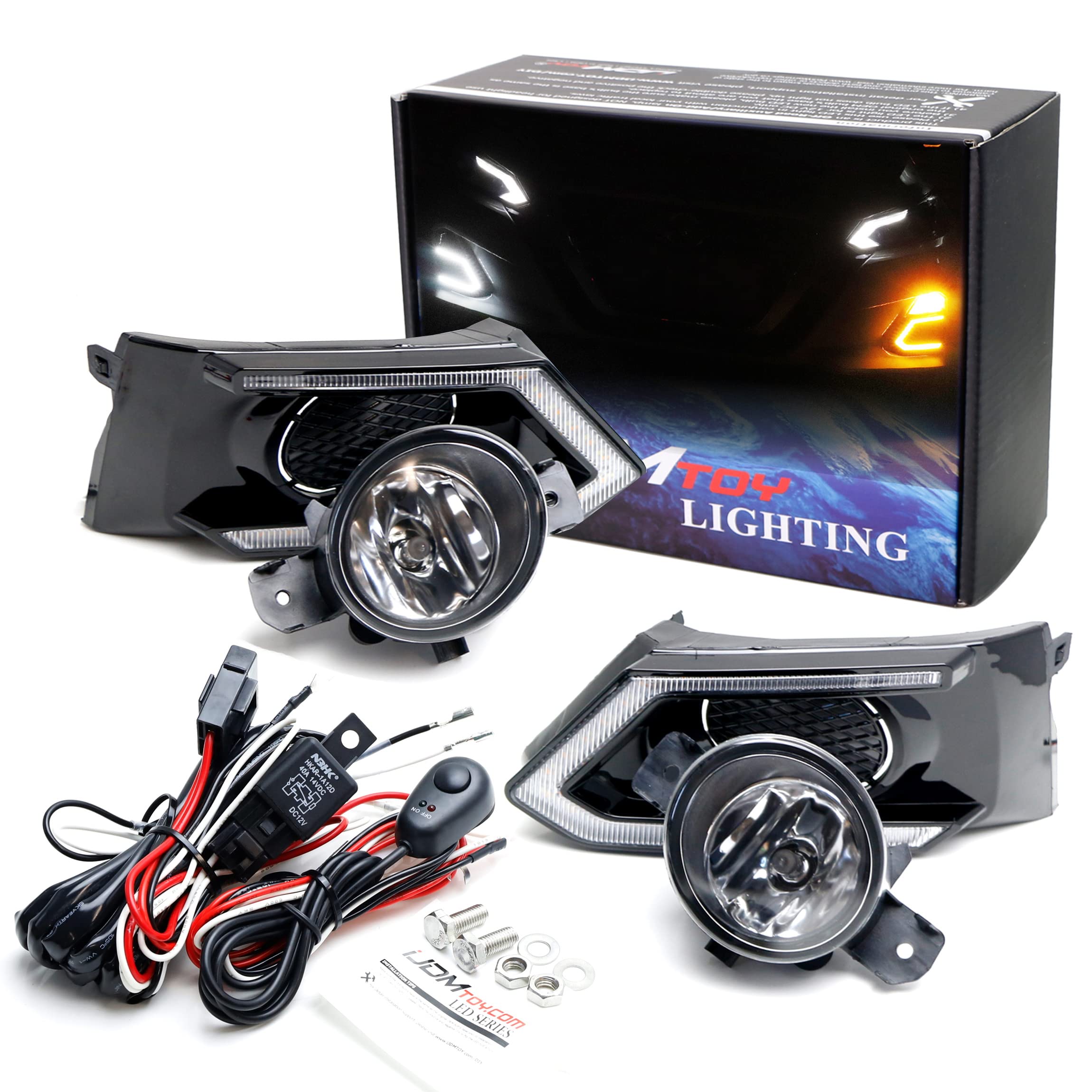 iJDMTOY Switchback LED Daytime Running Light Kit & Clear Lens Fog Light Combo for 2019-2022 Nissan Altima - White/Amber LED DRL, Halogen Fog Lights, Bezels & Wiring Included - Perfect for Night Driving and Enhanced Visibility
