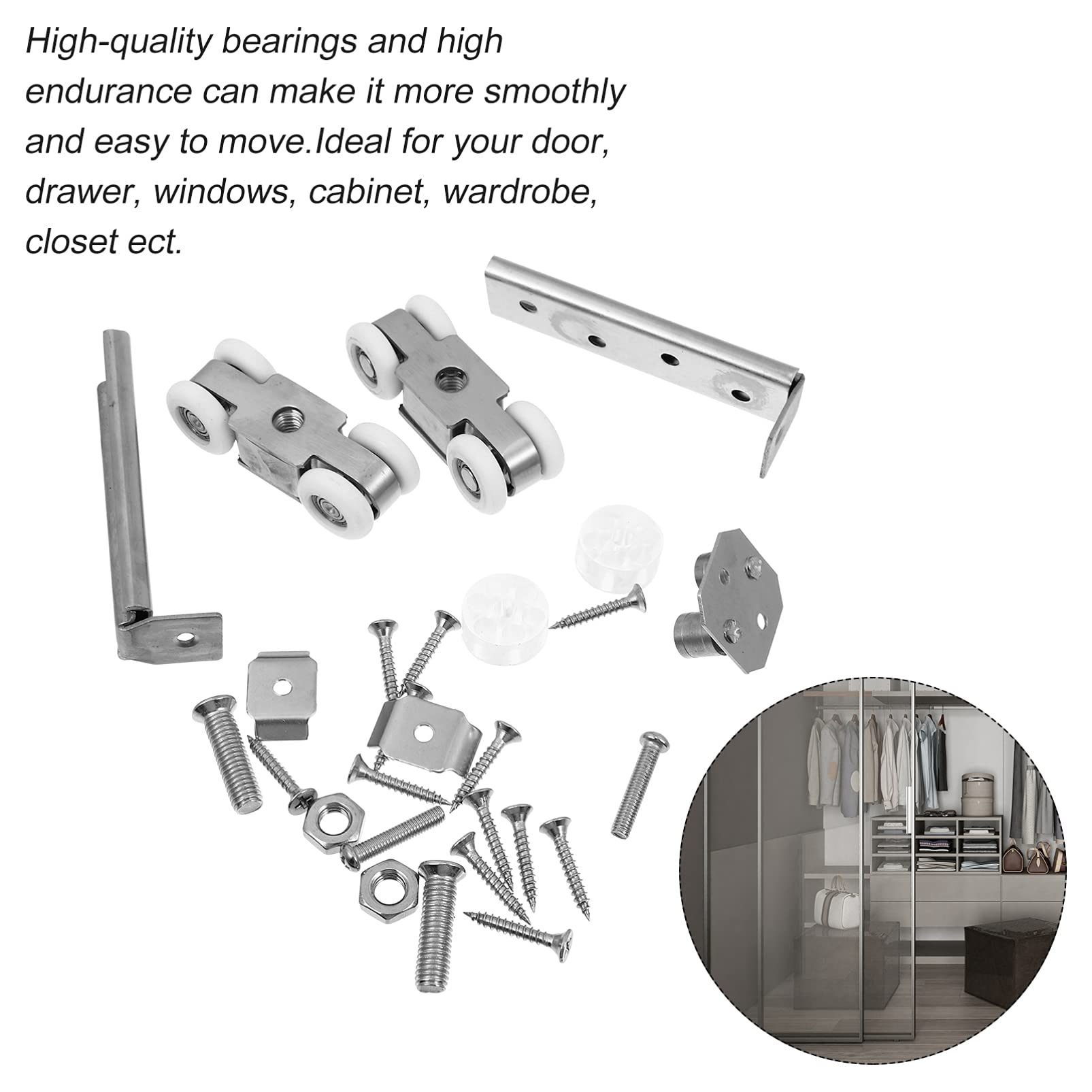 UKCOCO Sliding Door Pulley Set - Stainless Steel Roller Wheels for Toilet, Wardrobe & Barn Doors