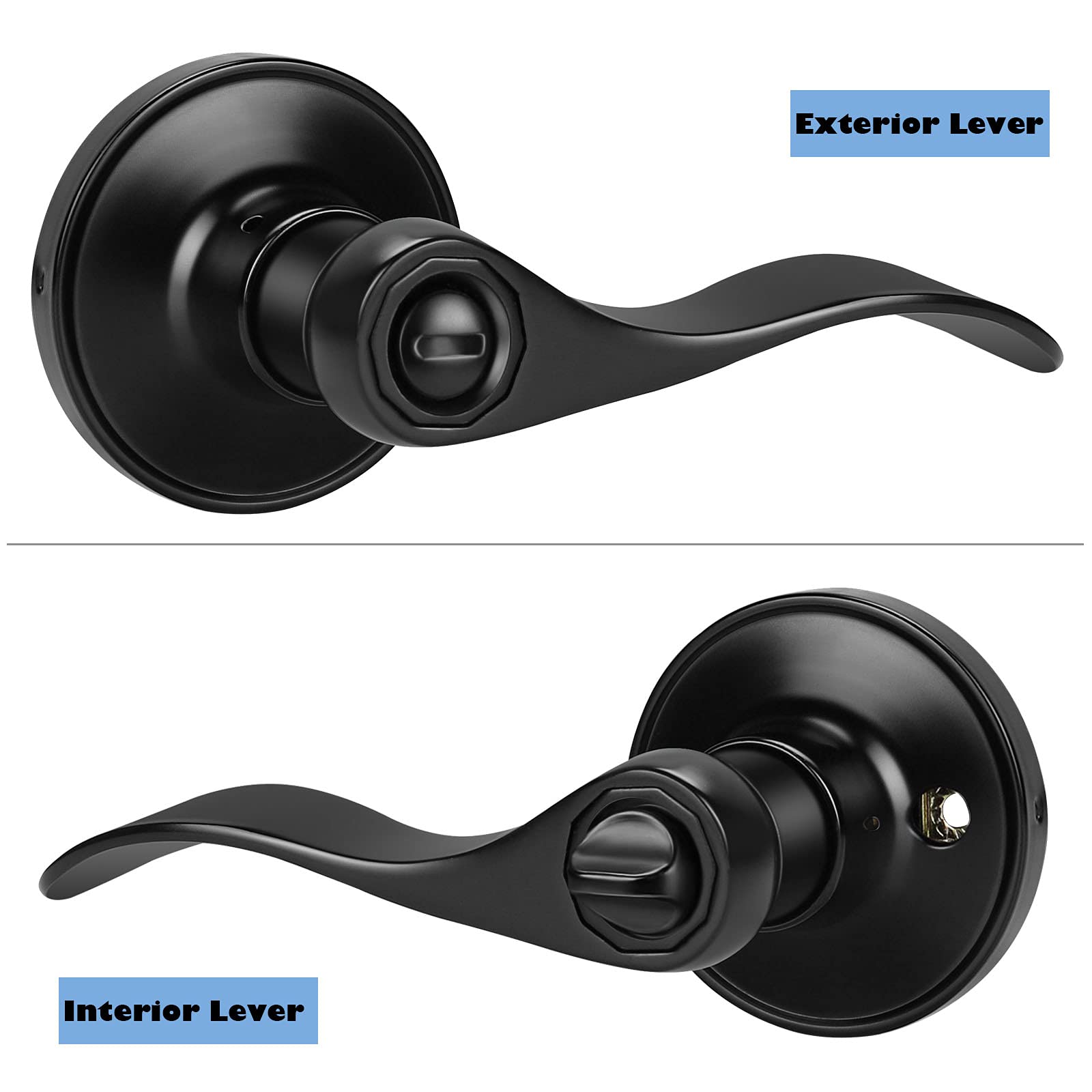 Gobrico 6-Pack Matte Black Privacy Door Levers for Bedroom & Bathroom - Interior Drop/Wave Handles with Keyless Lock - Universal Design for Left/Right Handed Doors - Perfect for Home, Apartment, and Office Privacy Needs