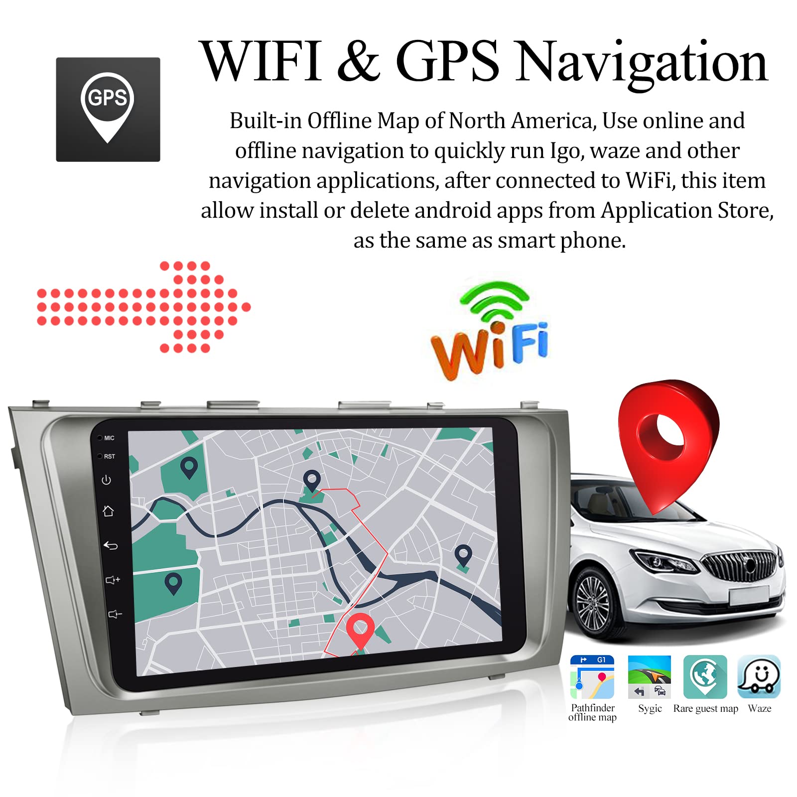 NHOPEEW 9 Inch Android 13 Car Stereo for Toyota Camry 2007-2011 | 2GB RAM 32GB ROM | Wireless Apple CarPlay & Android Auto | GPS Navigation, Bluetooth, WiFi | HD Touchscreen with Backup Camera & Mic - Perfect for Commuting, Road Trips & Hands-Free Driving