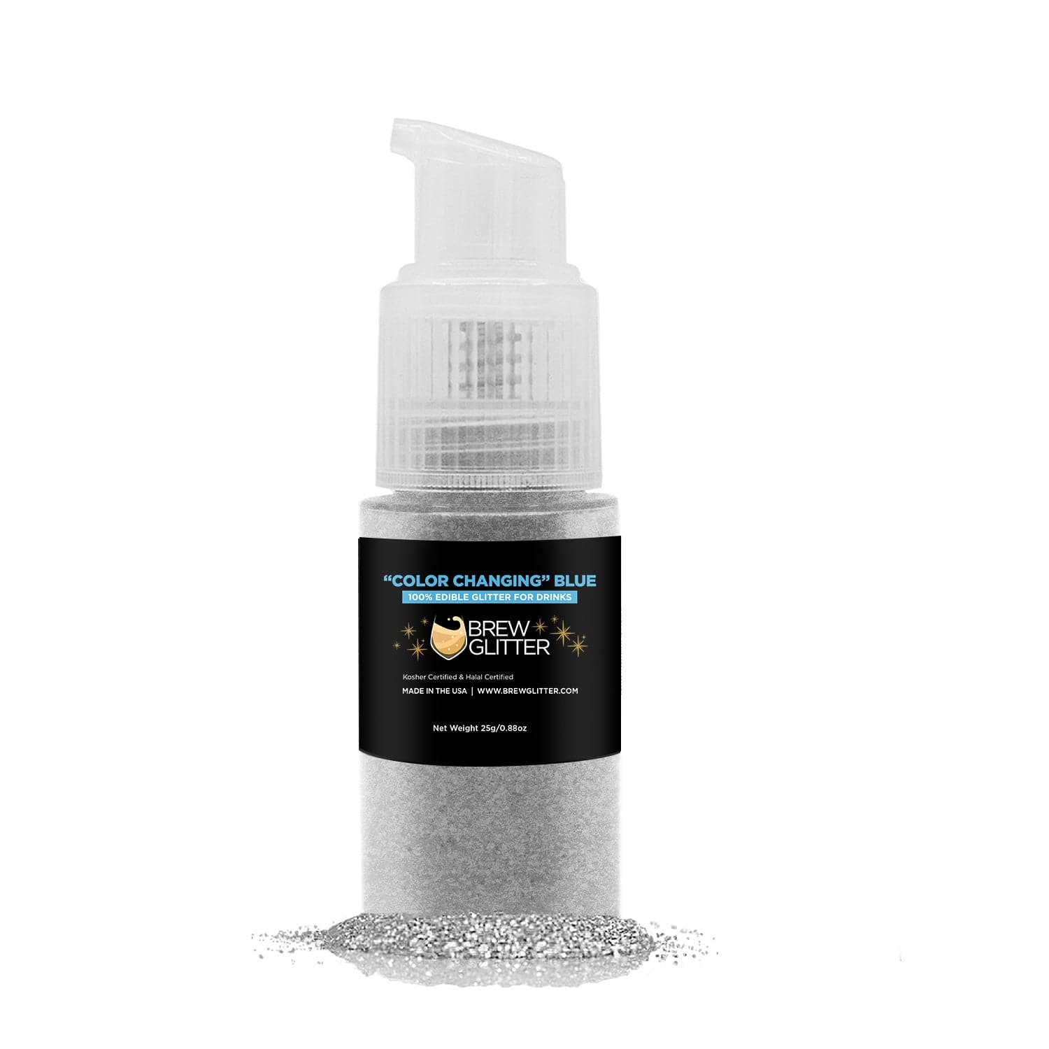 Blue Color Changing Brew Glitter® Spray Pump - Magical Hair & Body Shimmer for Parties, Halloween, Cosplay & Festivals