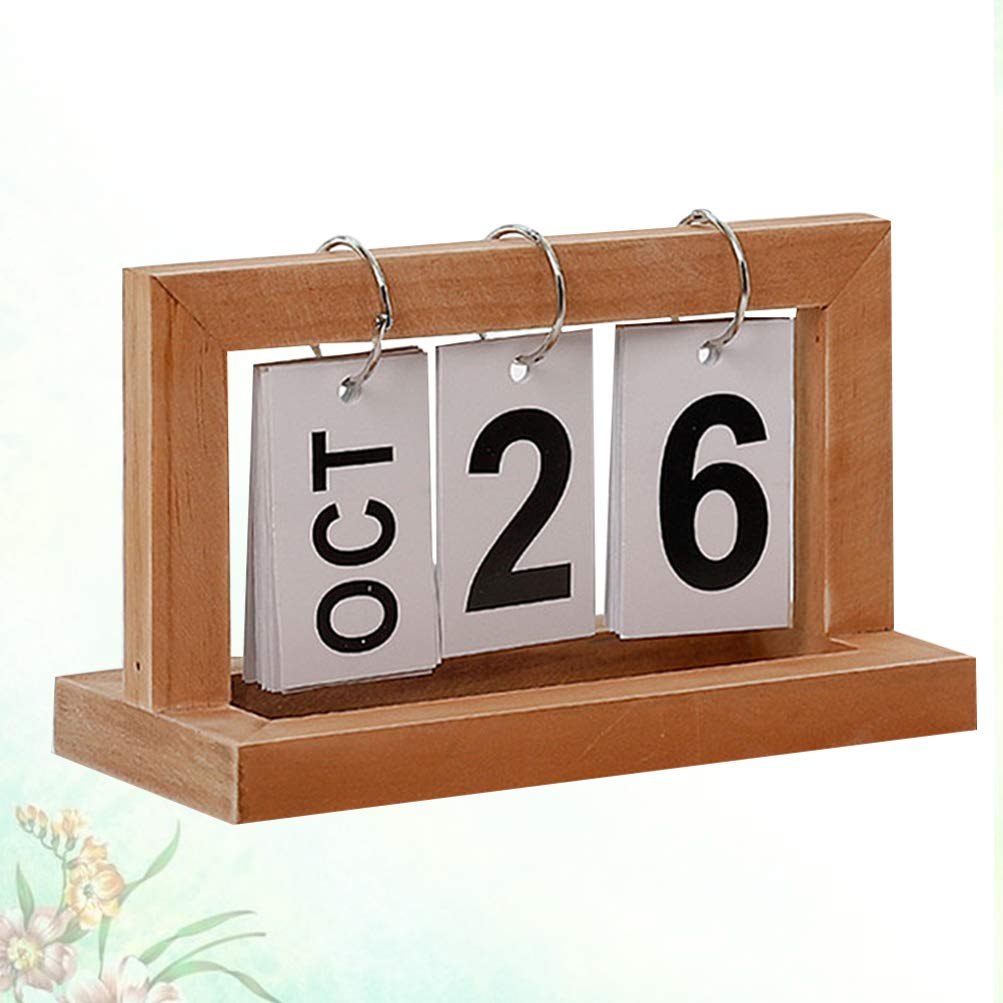 EXCEART Wooden Desktop Calendar - Manual Date Display Office Desk Decor, Creative Wood Calendar Ornament for 2021 | Perfect for Home Office, Work Desk & Gift Giving